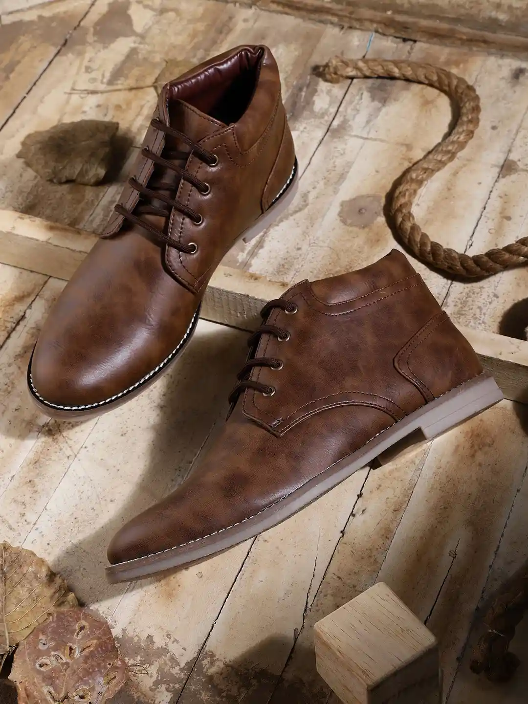 Buy Roadster Men Coffee Brown Solid Mid-Top Flat Boots Casual