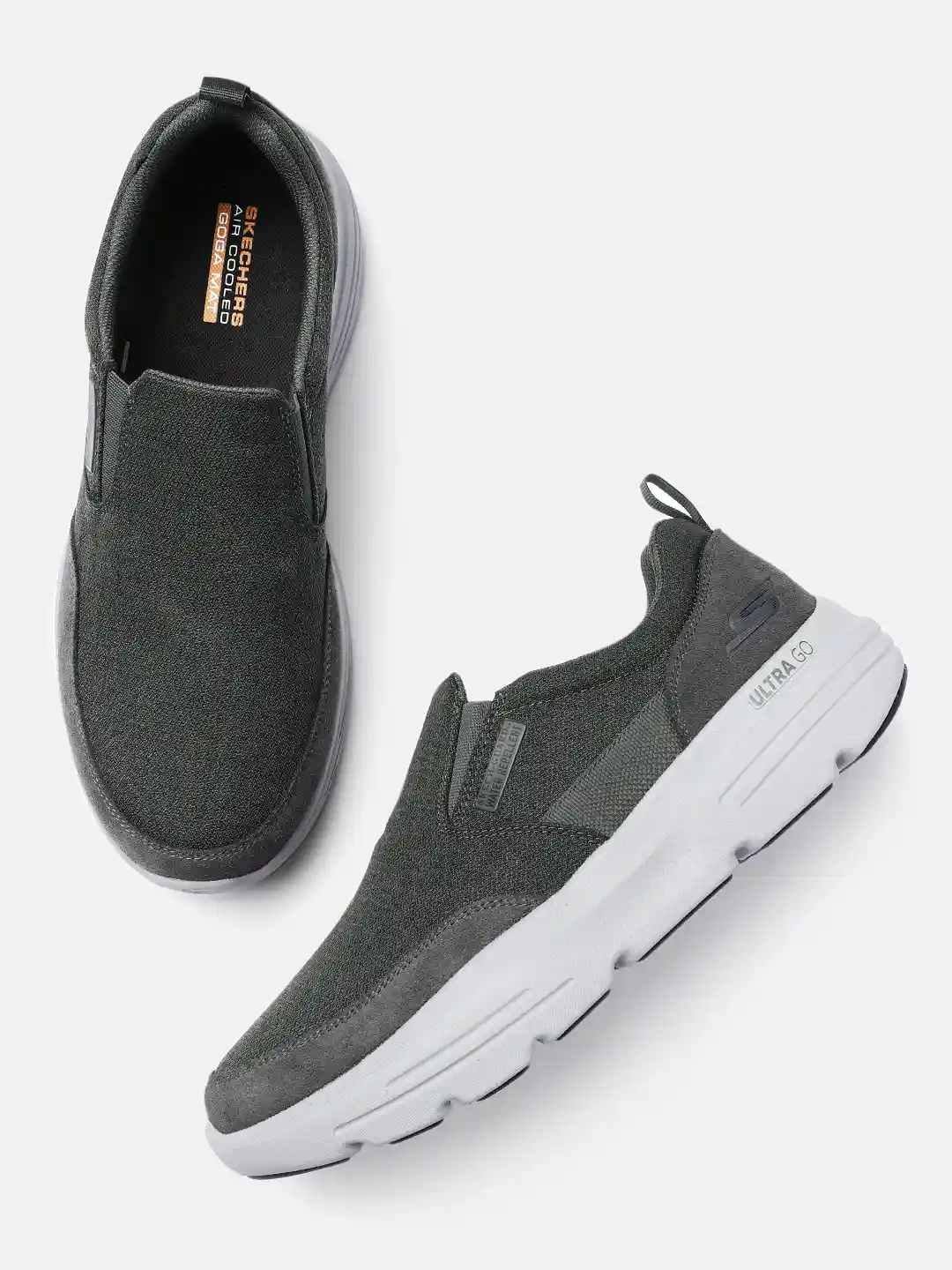 Mens Shoes Rubber Walking Shoes Skechers Men Charcoal Grey GO WALK