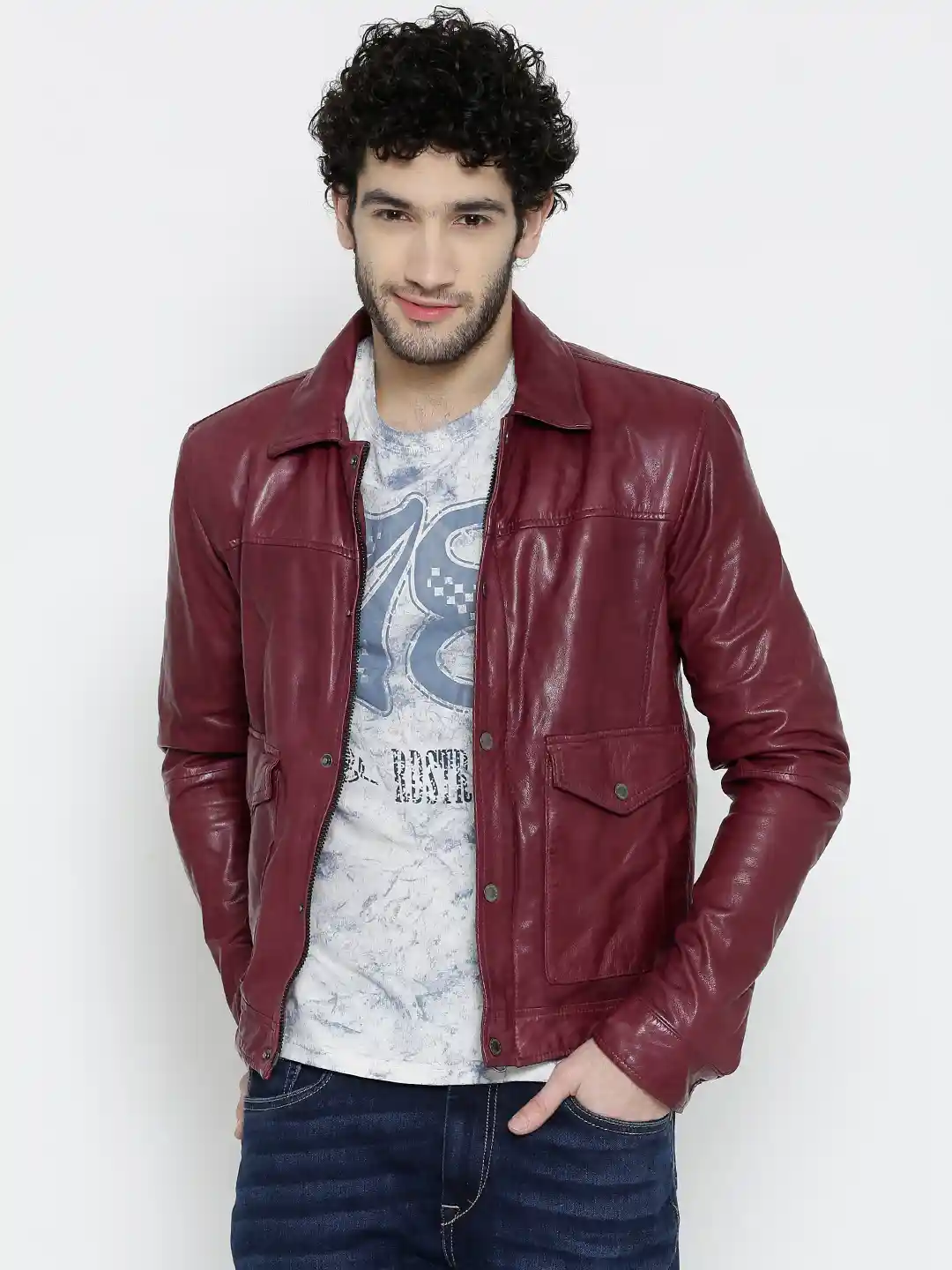 Buy BARESKIN Wine-Coloured Panelled Leather Jacket Jackets for