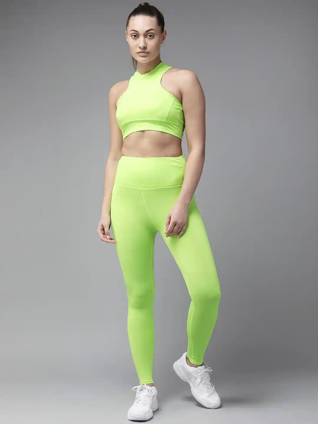 Buy VOXATI Women Fluorescent Green Solid Sports Bra Tights Gym