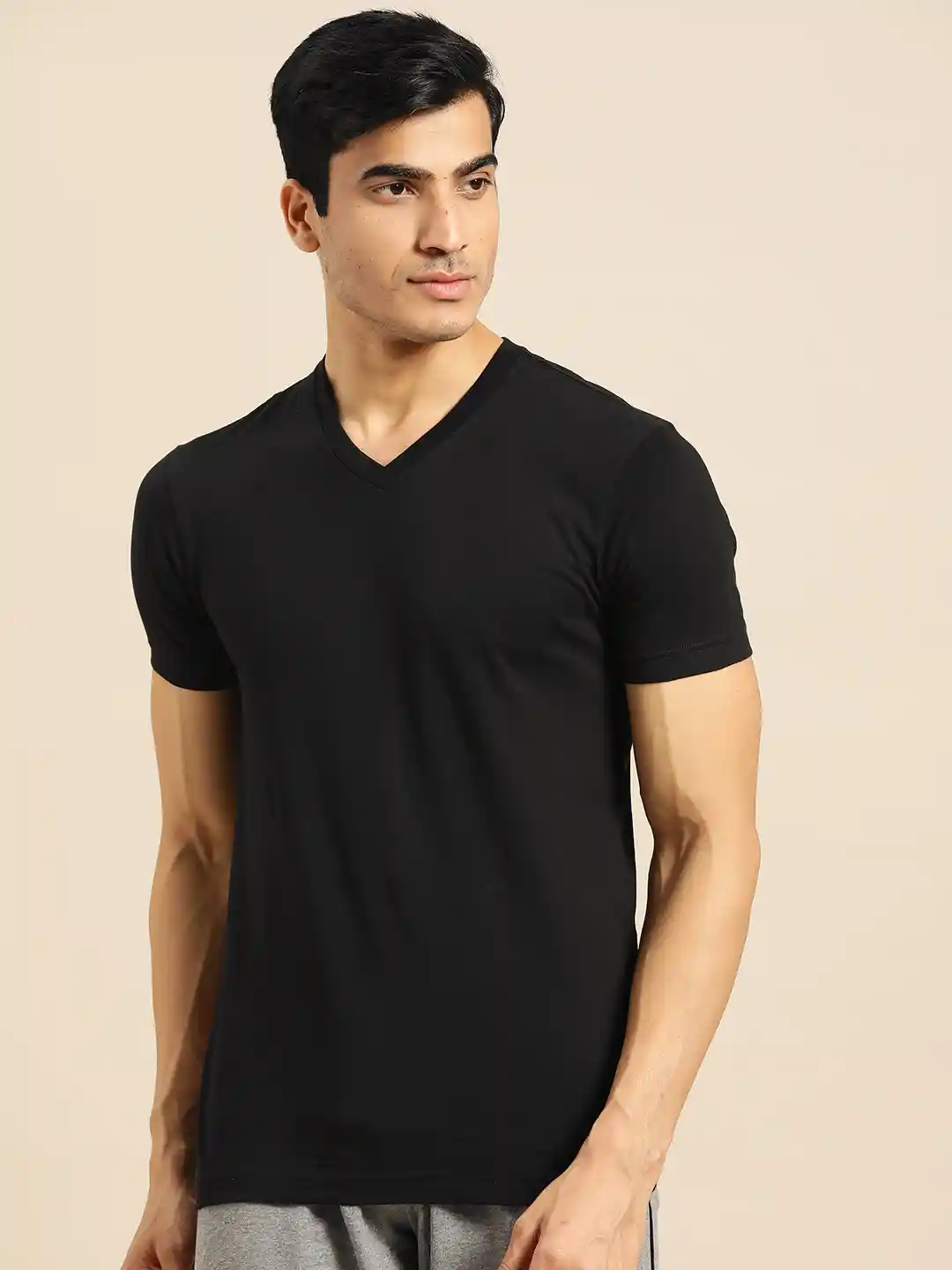 Buy Jockey Men Black Solid V-Neck T-shirt Tshirts for Men