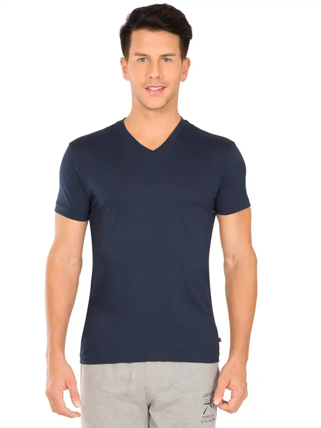 Jockey Men Navy Blue Solid V-Neck T-shirt