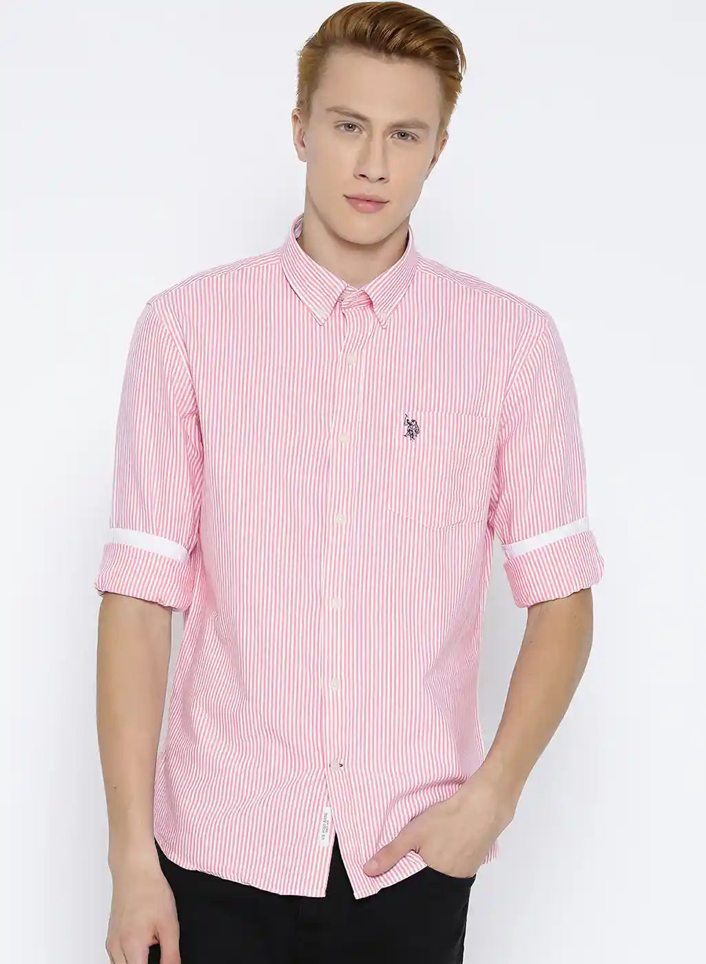 Buy Polo Pink White Striped Tailored Fit Shirt