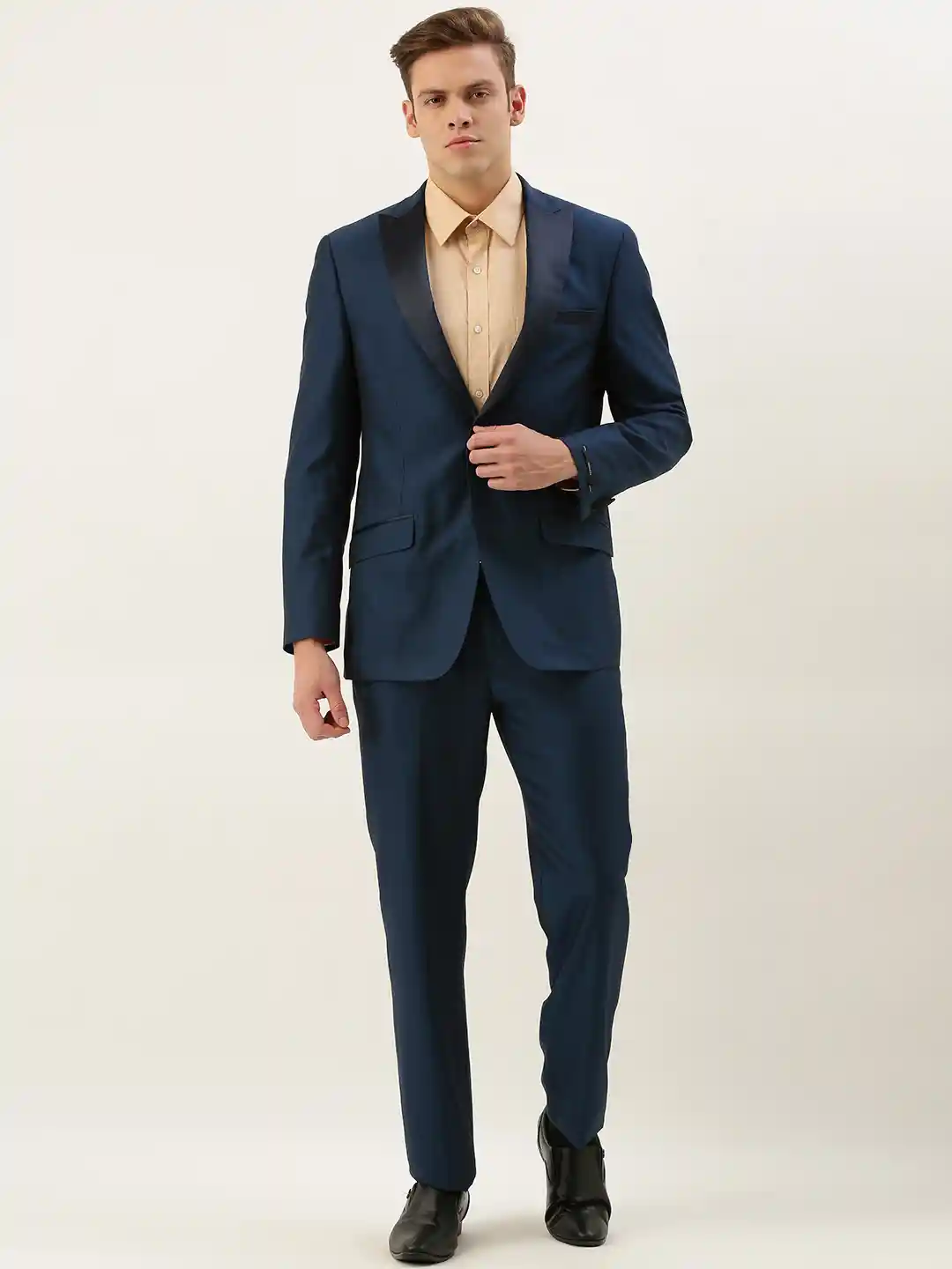 Buy Peter England Men Navy Blue Solid Tailored Fit Single-Breasted