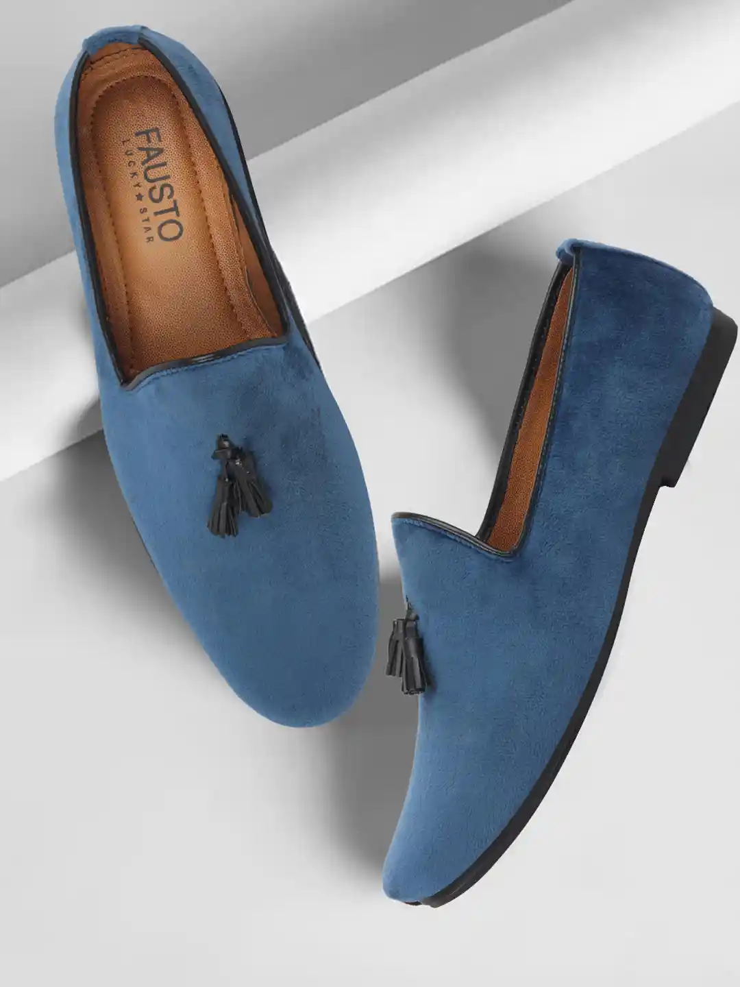 FAUSTO Men Navy Blue Velvet Loafers