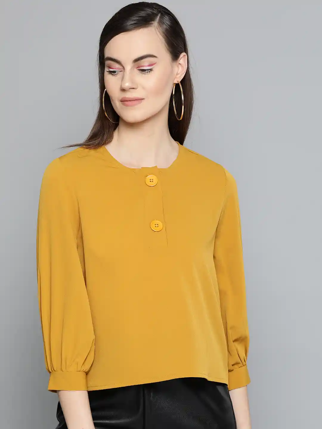 Buy Harpa Women Mustard Yellow Solid Top Tops for Women 11515066