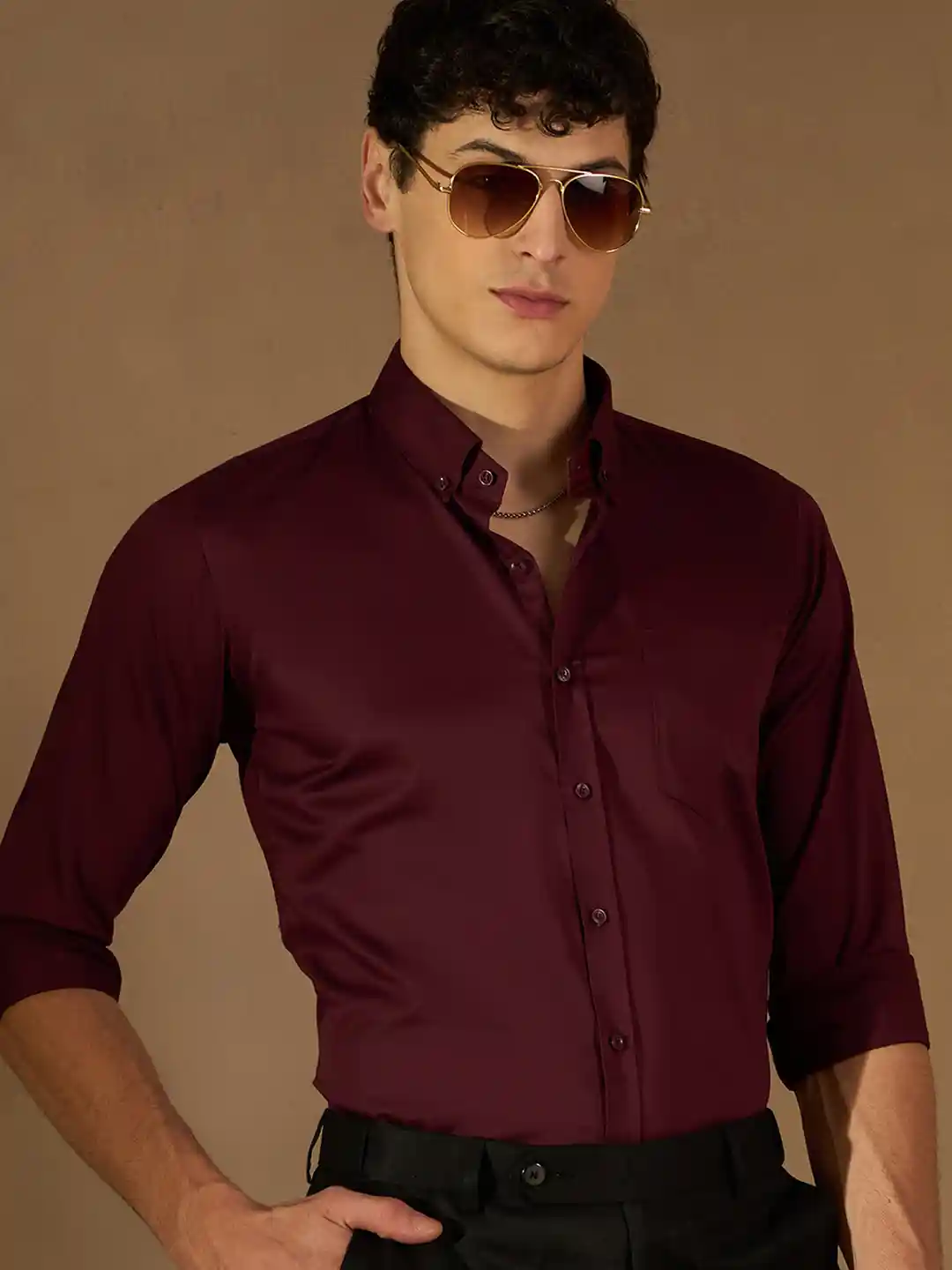 Buy DENNISON Men Burgundy Twill Comfort Regular Fit Solid Formal