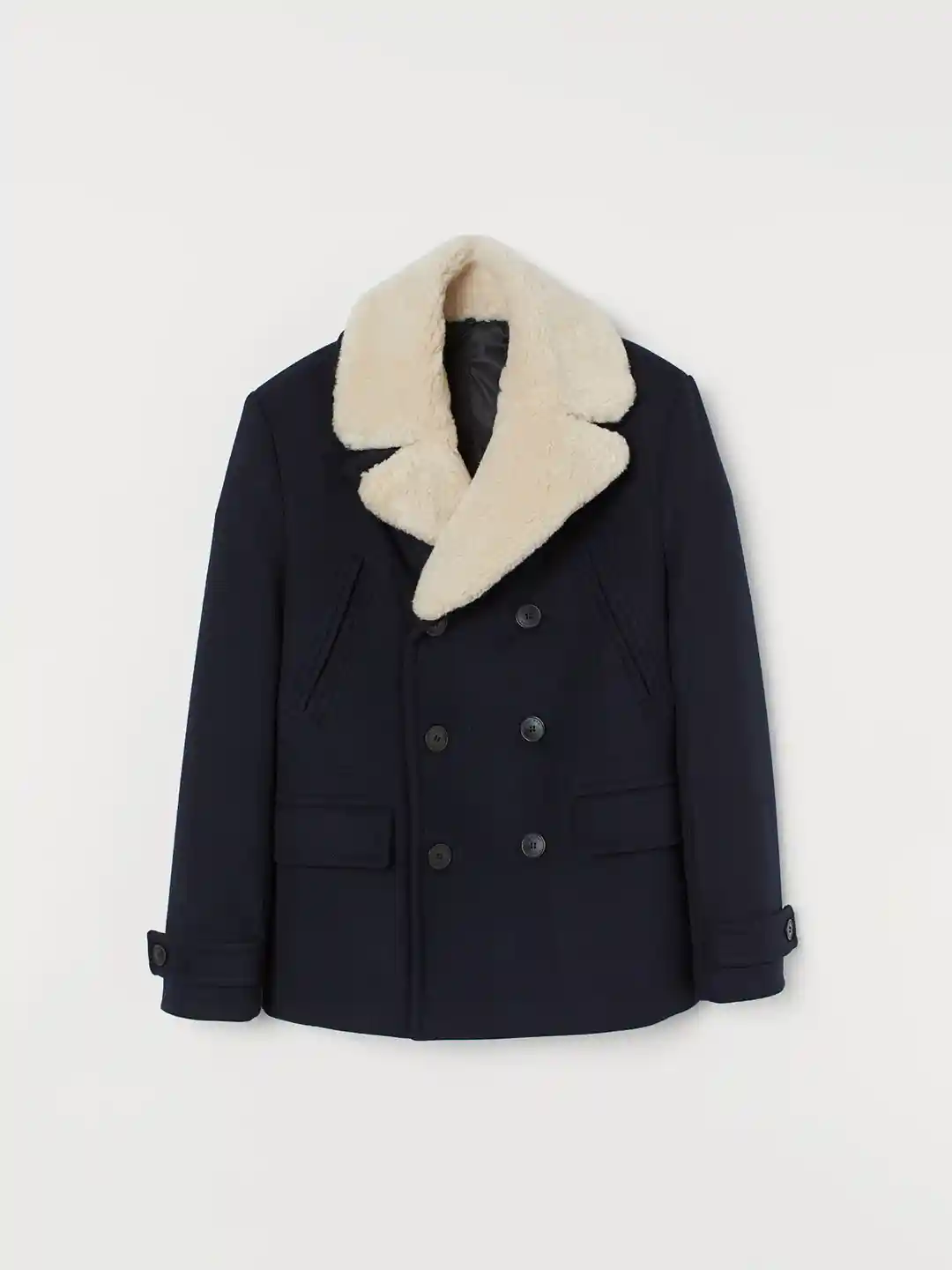 Buy H&M Men Navy Blue Solid Wool-Blend Pea Coat - Coats for Men