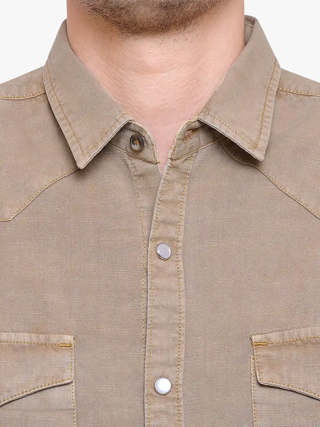 Buy Southbay Men Beige Smart Slim Fit Solid Denim Shirt Shirts