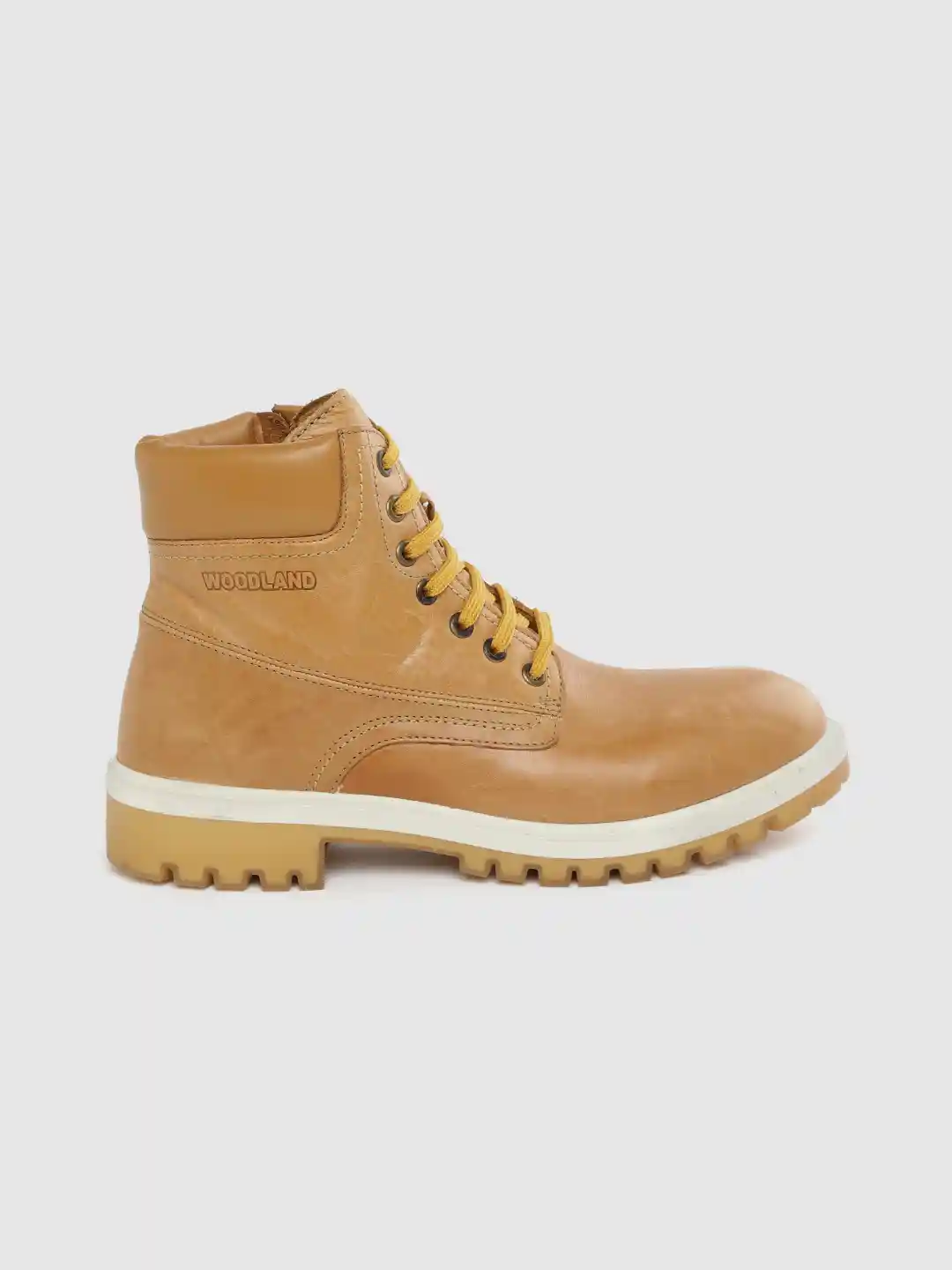 Buy Woodland Men Tan Brown Solid Leather Mid-Top Flat Boots