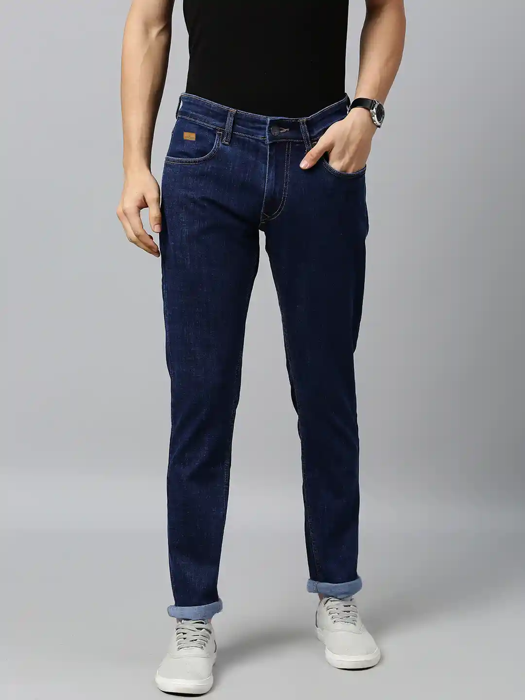 Buy WROGN Men Navy Blue Slim Fit Mid-Rise Clean Look Stretchable