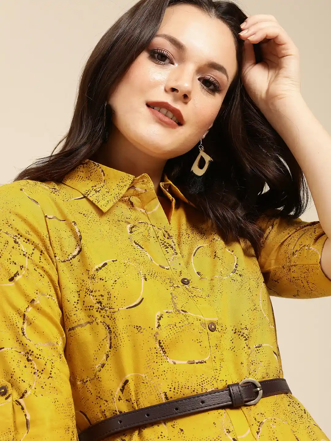 Buy Varanga Women Mustard Yellow Brown Printed Shirt Dress