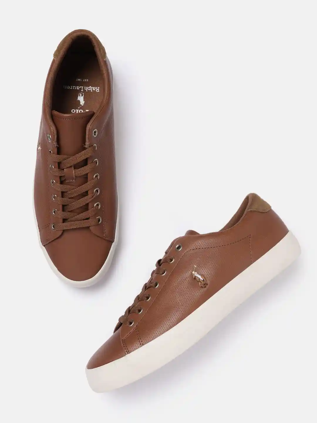 Buy Polo Ralph Lauren Men Brown Textured Leather Sneakers Casual