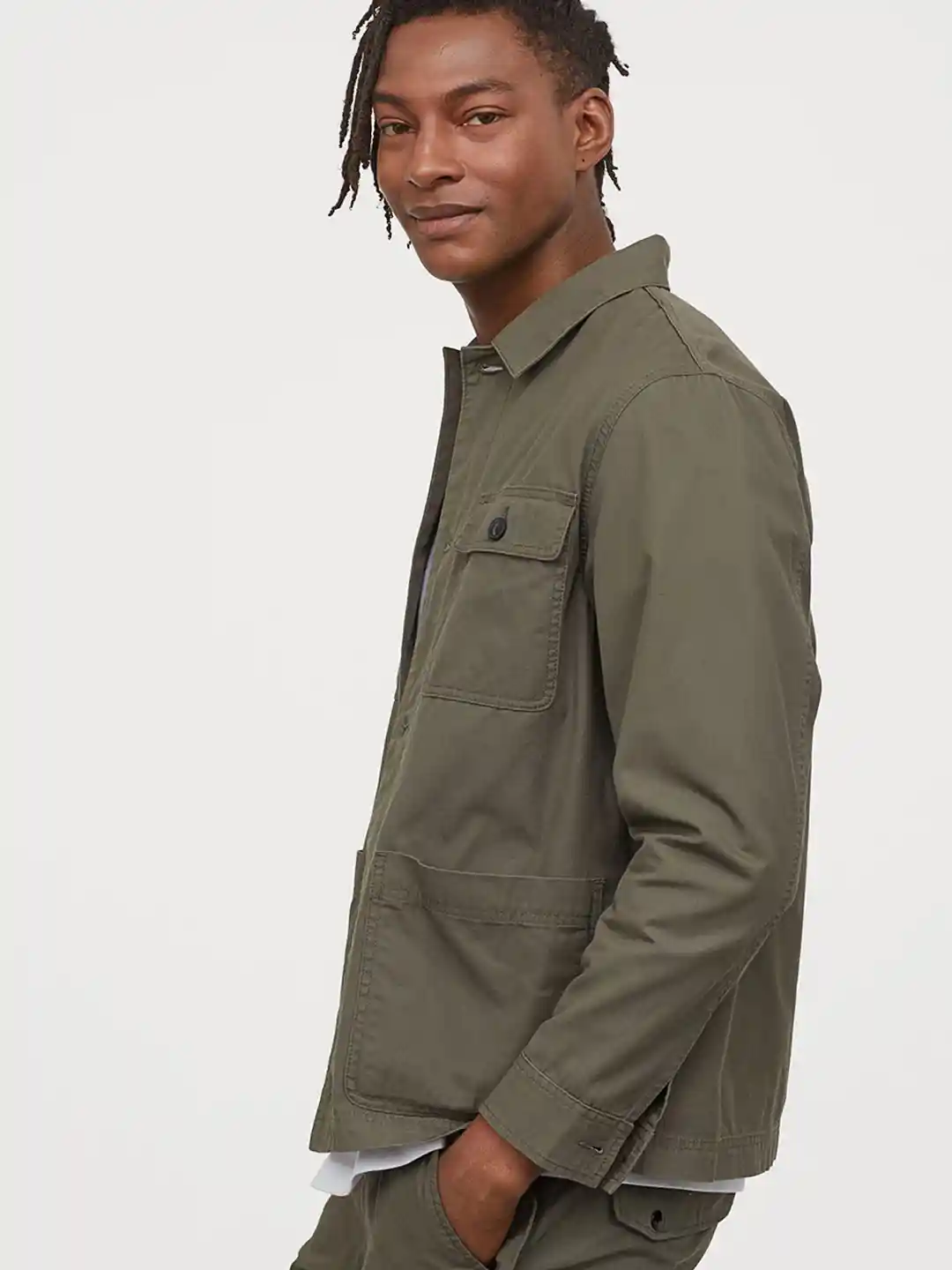 Buy H&M Men Olive Green Solid Twill Shirt Jacket - Jackets for Men