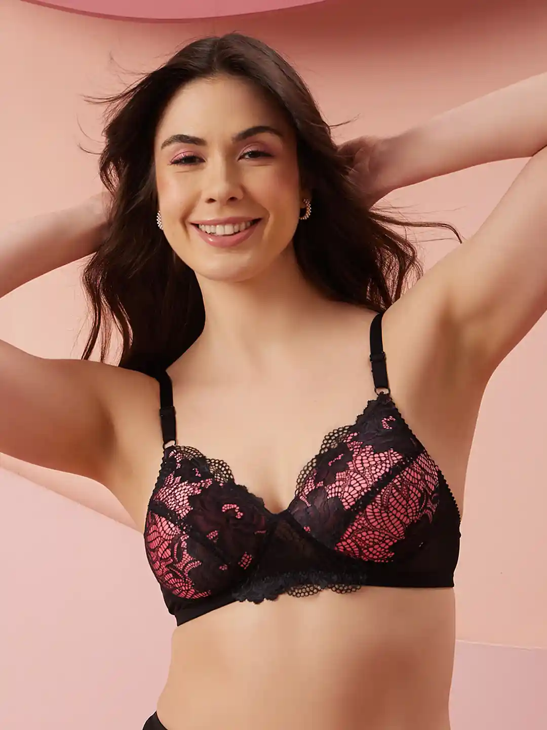 Buy Clovia Black Maroon Lace Non-Wired Lightly Padded Everyday - Main Image