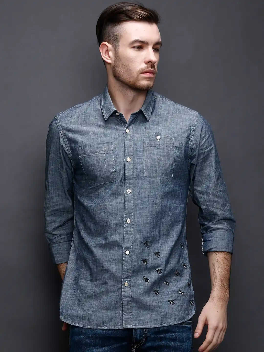 Buy Scotch Soda Blue Embroidered Denim Shirt Shirts for Men