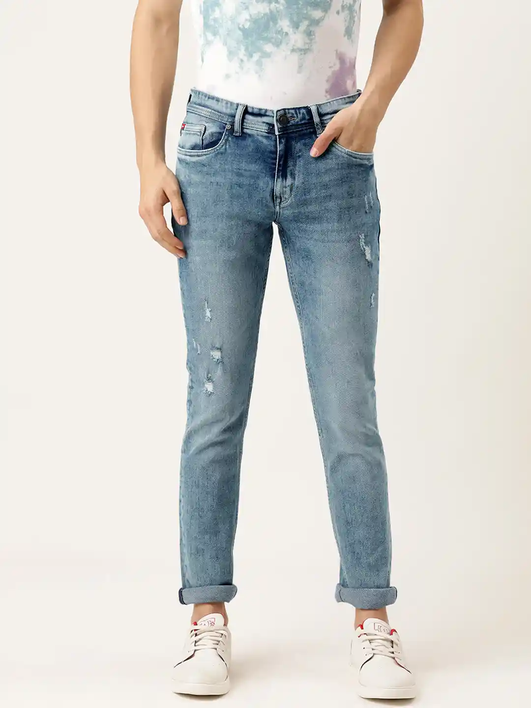 Buy Lee Cooper Men Blue Narrow Slim Fit Low-Rise Mildly Distressed