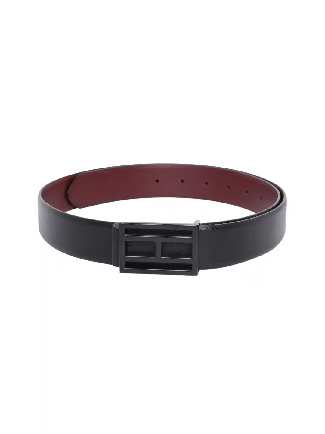 Tommy Hilfiger Men Black Wine Red Solid Reversible Leather Belt