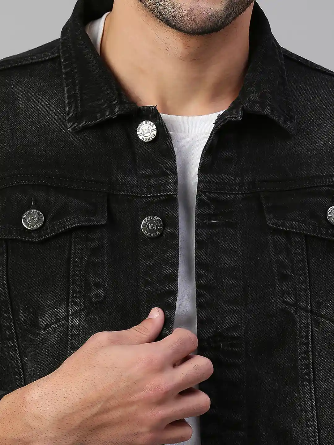 Buy High Star Men Black Solid Denim Jacket Jackets for Men