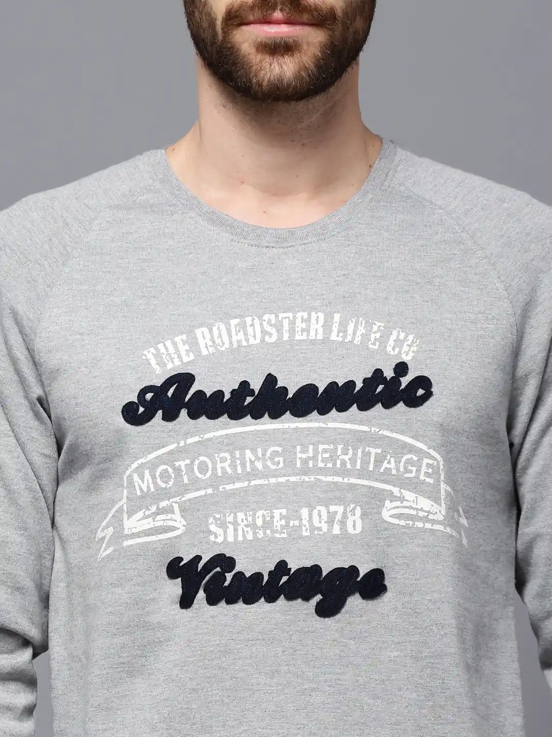 Buy Roadster Grey Melange Flock Print T-shirt with Elbow