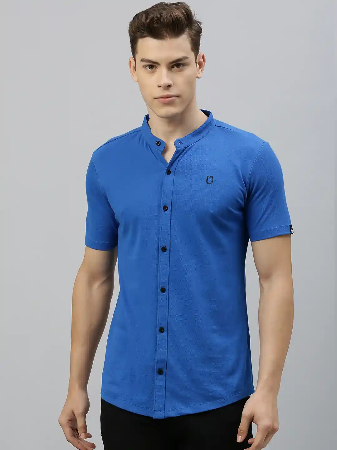 Buy Urbano Fashion Men Blue Slim Fit Solid Knitted Casual Shirt
