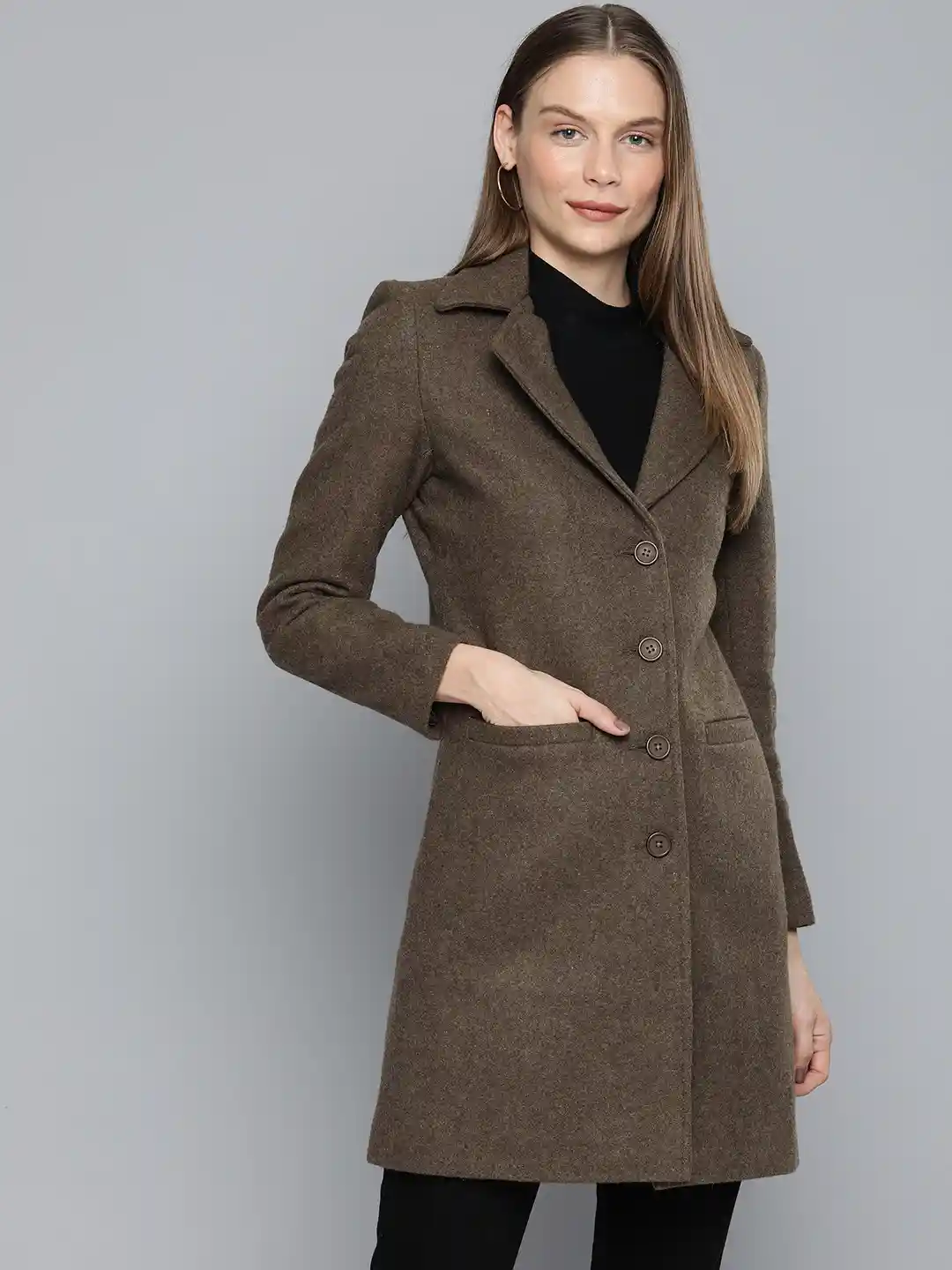 Buy Chemistry Women Coffee Brown Solid Longline Trench Coat