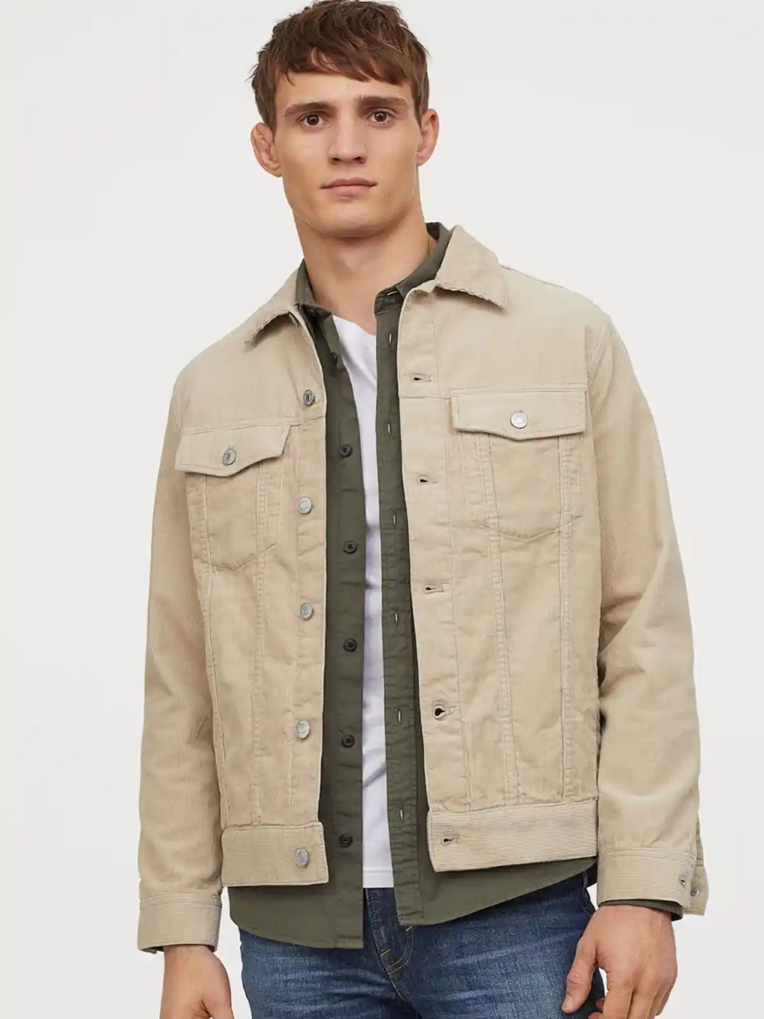 Buy H&M Men Beige Solid Corduroy Jacket Jackets for Men 11798874