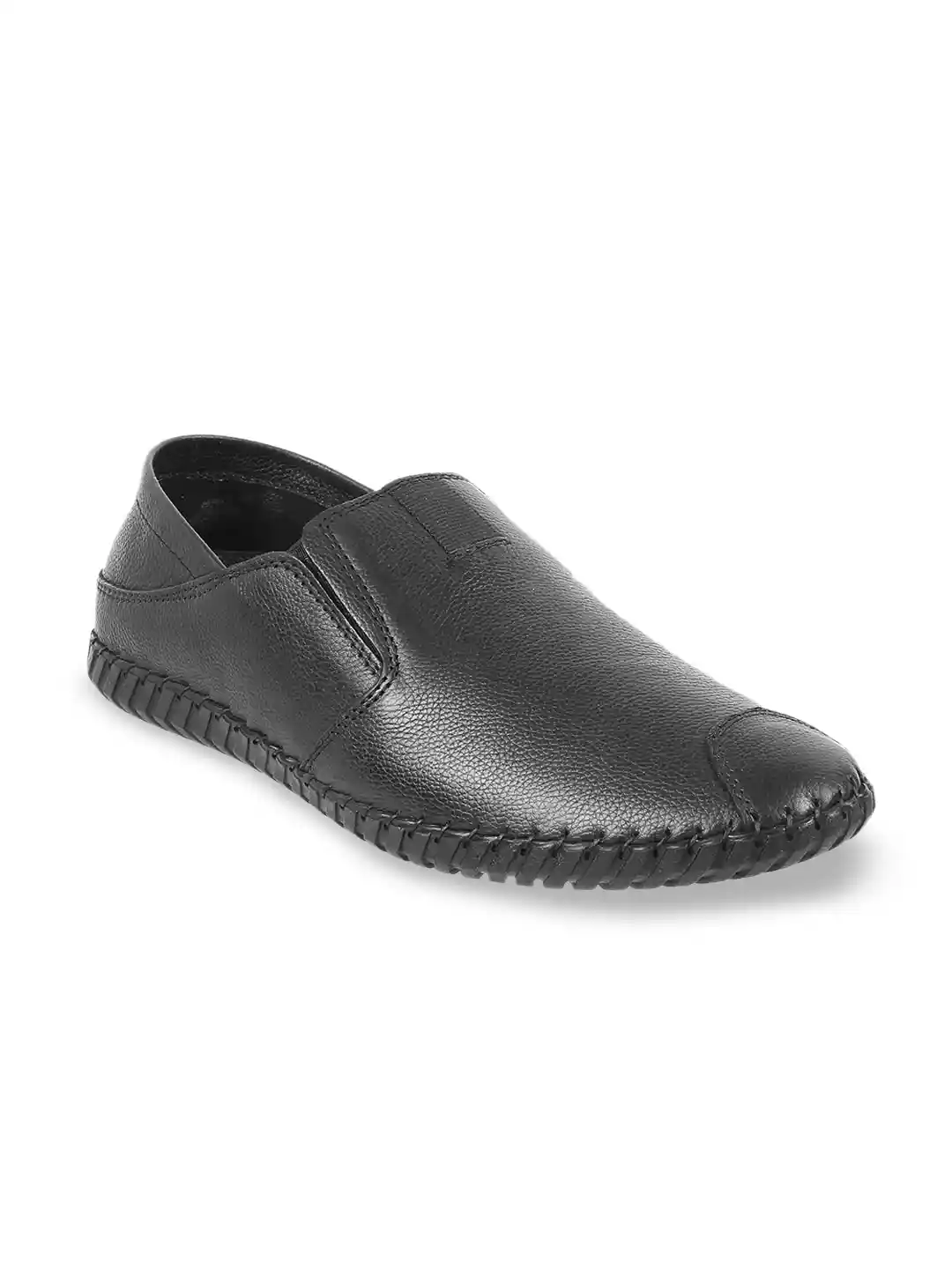 Buy Mochi Men Black Solid Leather Slip-On Formal Shoes Formal