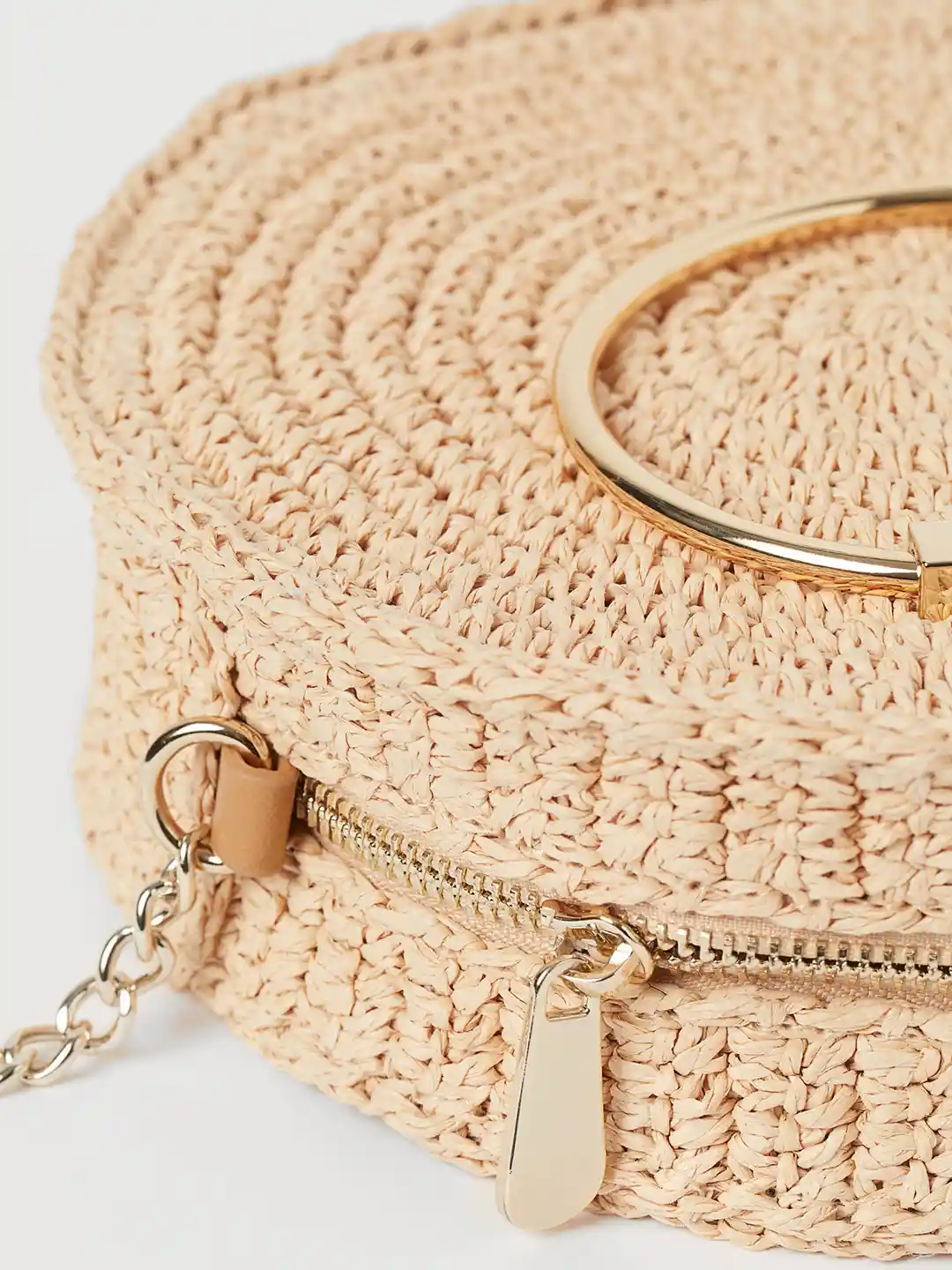 Buy H&M Women Beige Solid Round Straw Shoulder Bag Handbags for