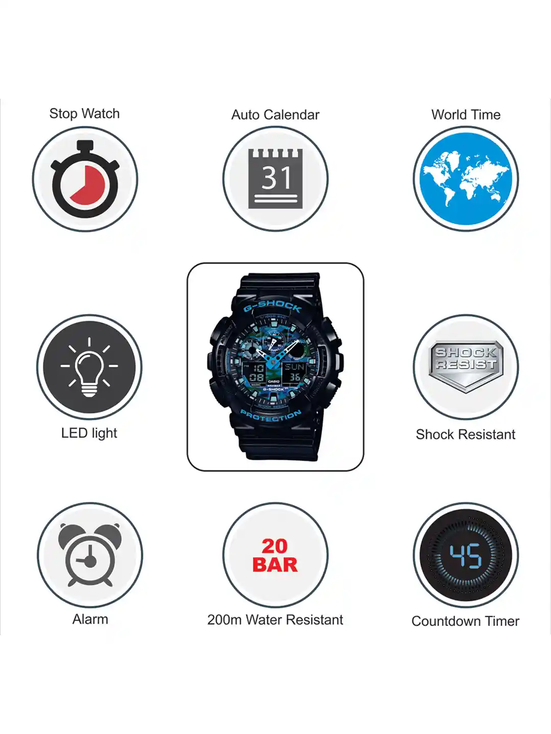 Buy CASIO Men G-Shock GA-100CB-1ADR Blue Ana-Digi Dial Black Resin