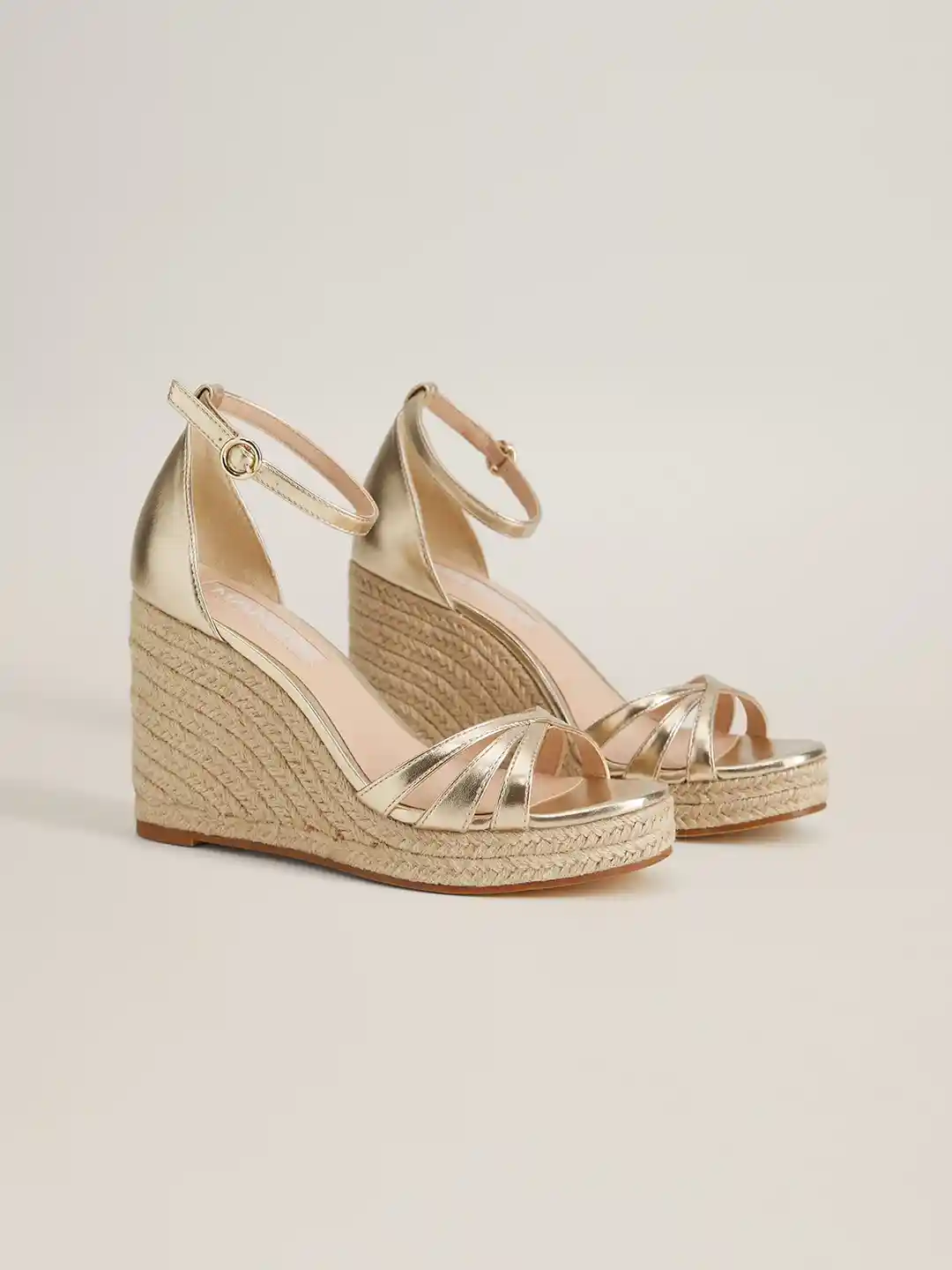 Buy MANGO Women Gold-Toned Solid Espadrille Wedges Heels for