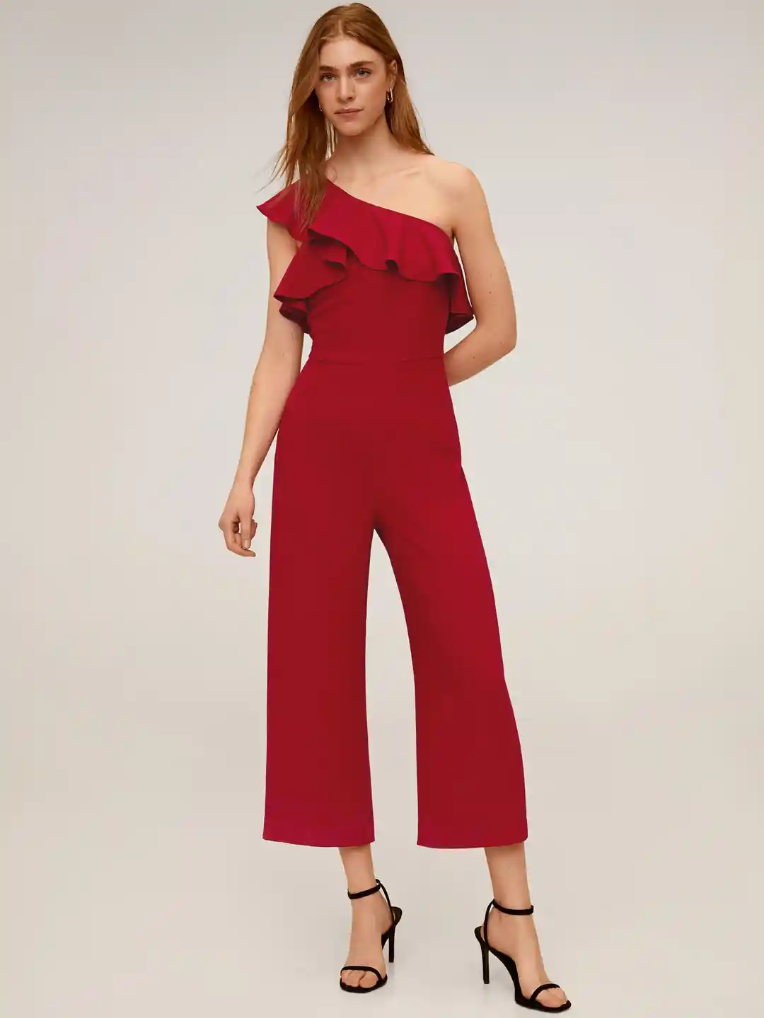 Buy MANGO Women Red Solid One-Shoulder Cropped Basic Jumpsuit