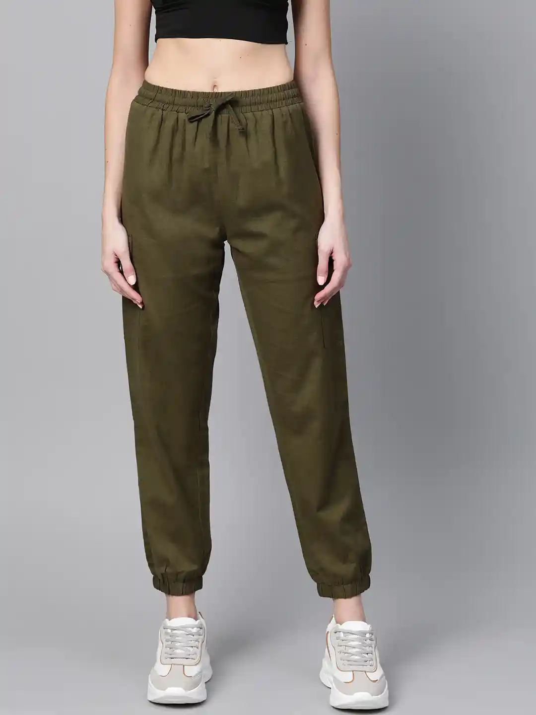 Buy SASSAFRAS Women Olive Green Joggers Track Pants for Women