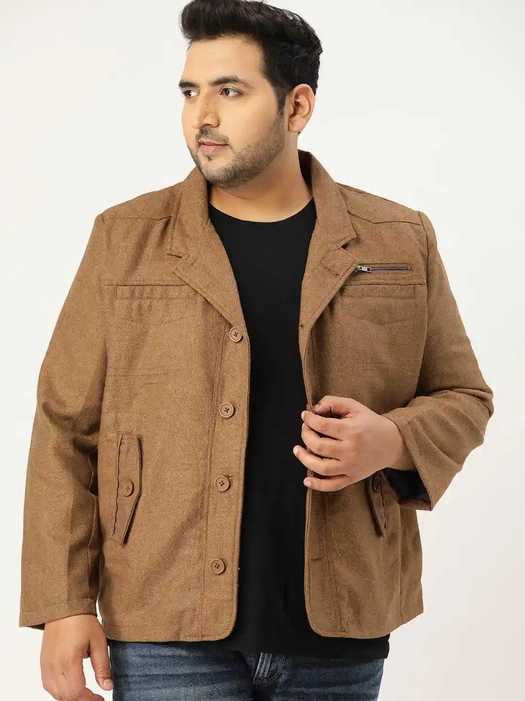 Buy Sztori Men Plus Size Brown Tweed Self Design Tailored Jacket