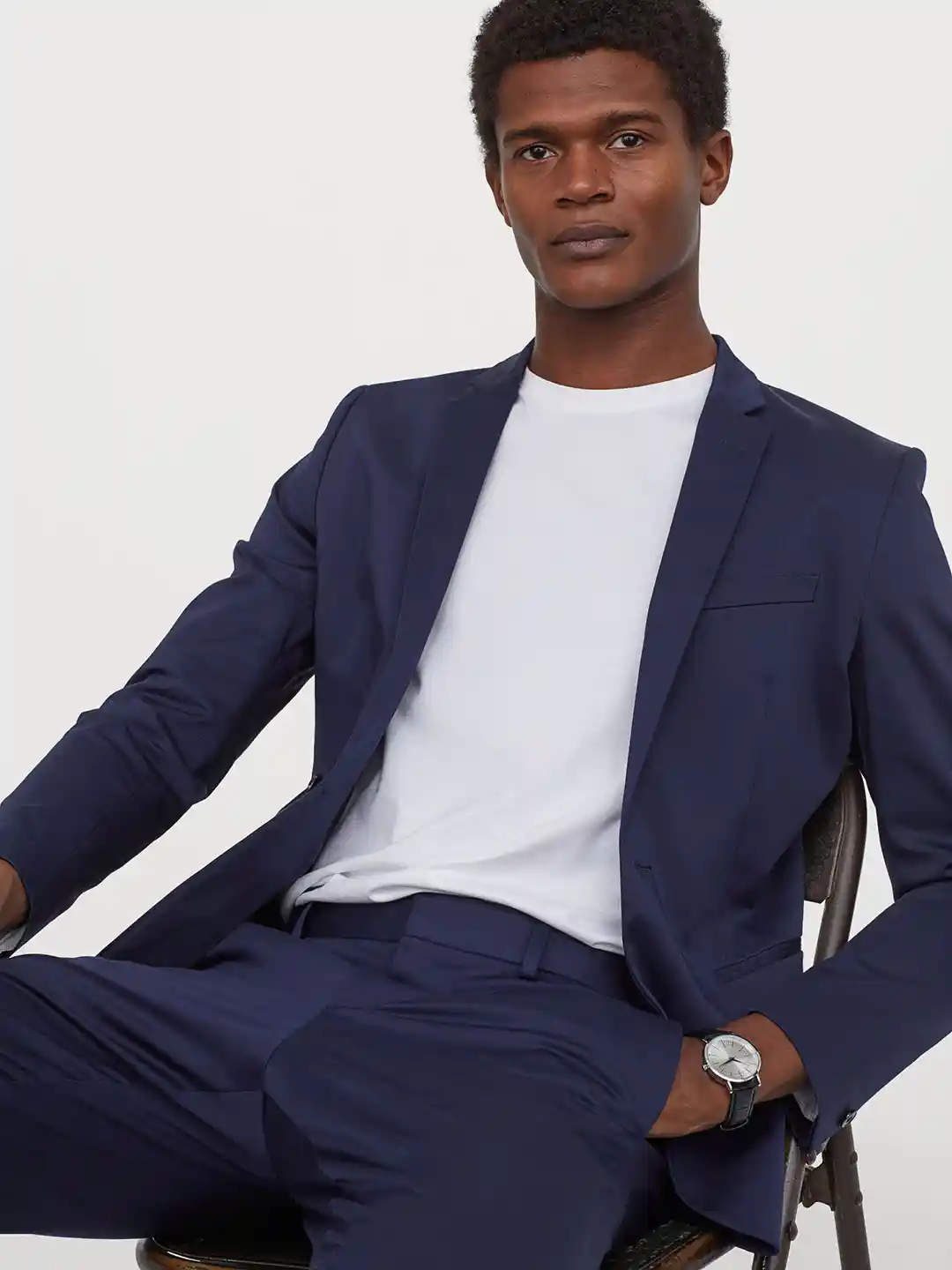 Buy H&M Men Navy Blue Cotton Jacket Skinny Fit Formal Blazer