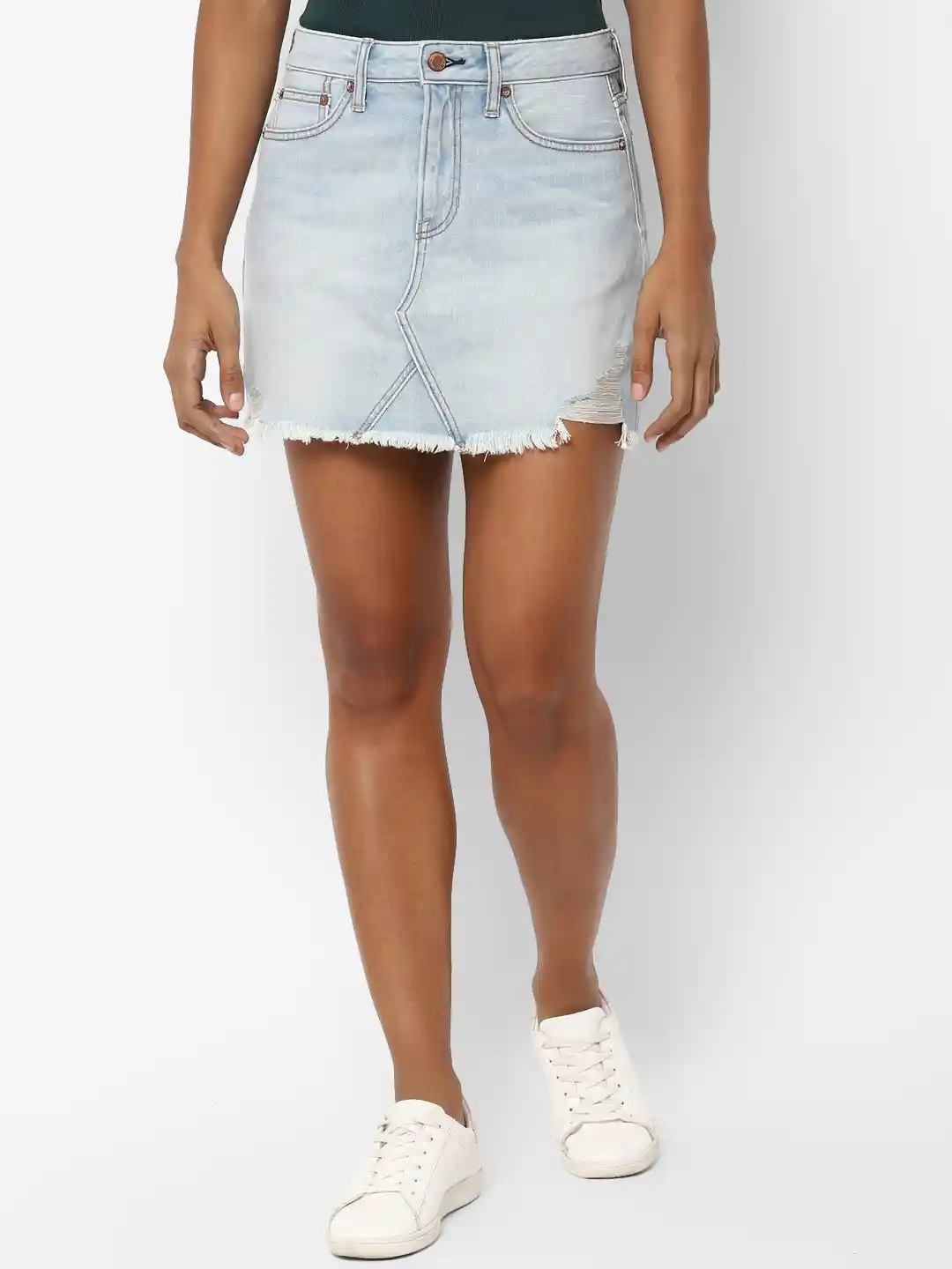 Buy AMERICAN EAGLE OUTFITTERS Women Blue Solid Straight Denim Mini