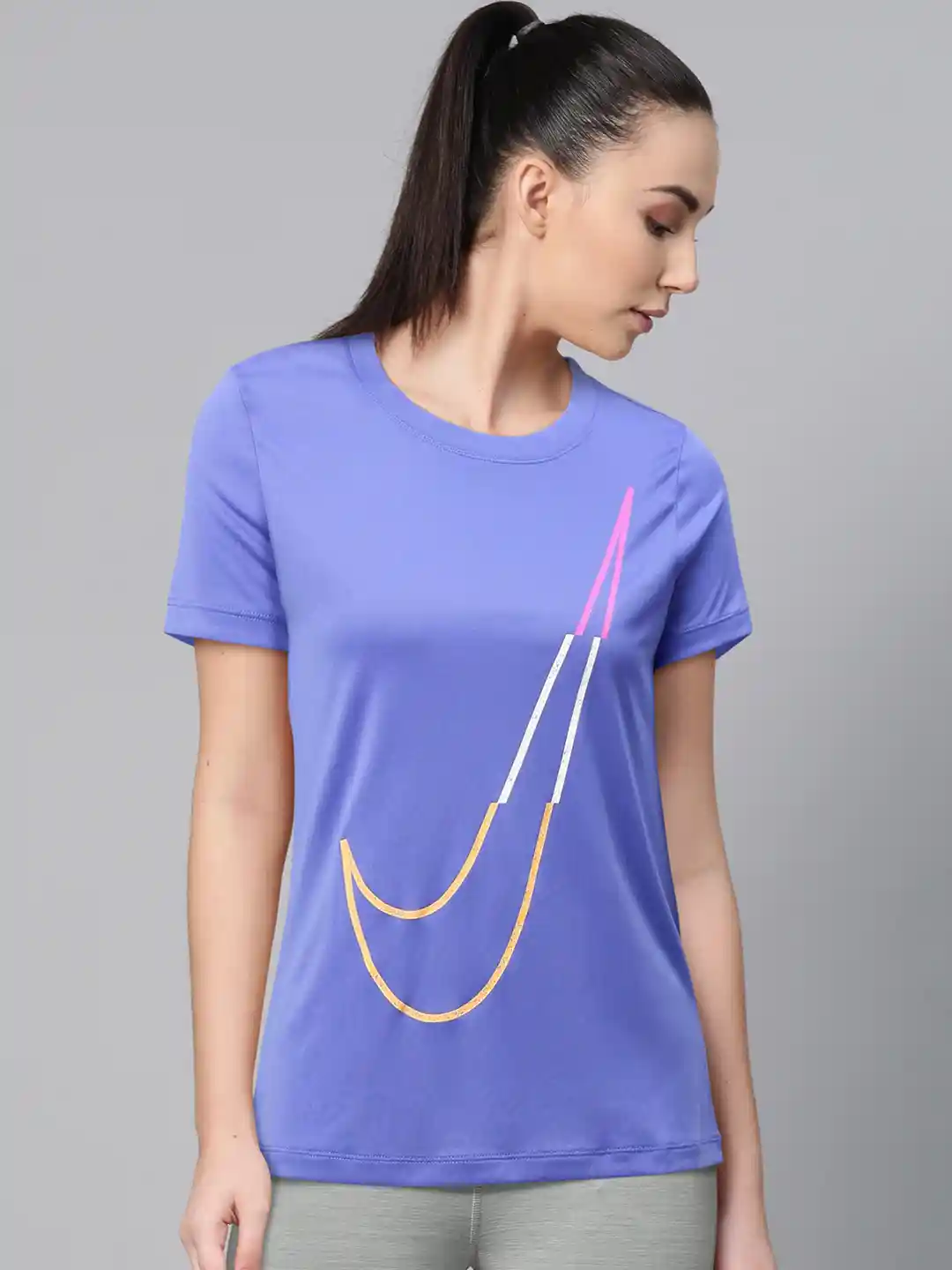 Buy Nike Women Blue Dri-Fit Legend Icon Clash Swoosh Training T