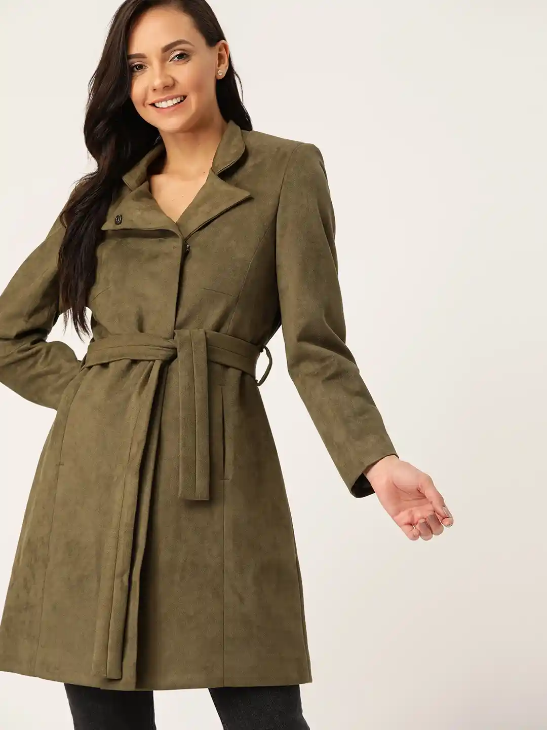 Buy DressBerry Women Olive Green Solid Coat Coats for Women