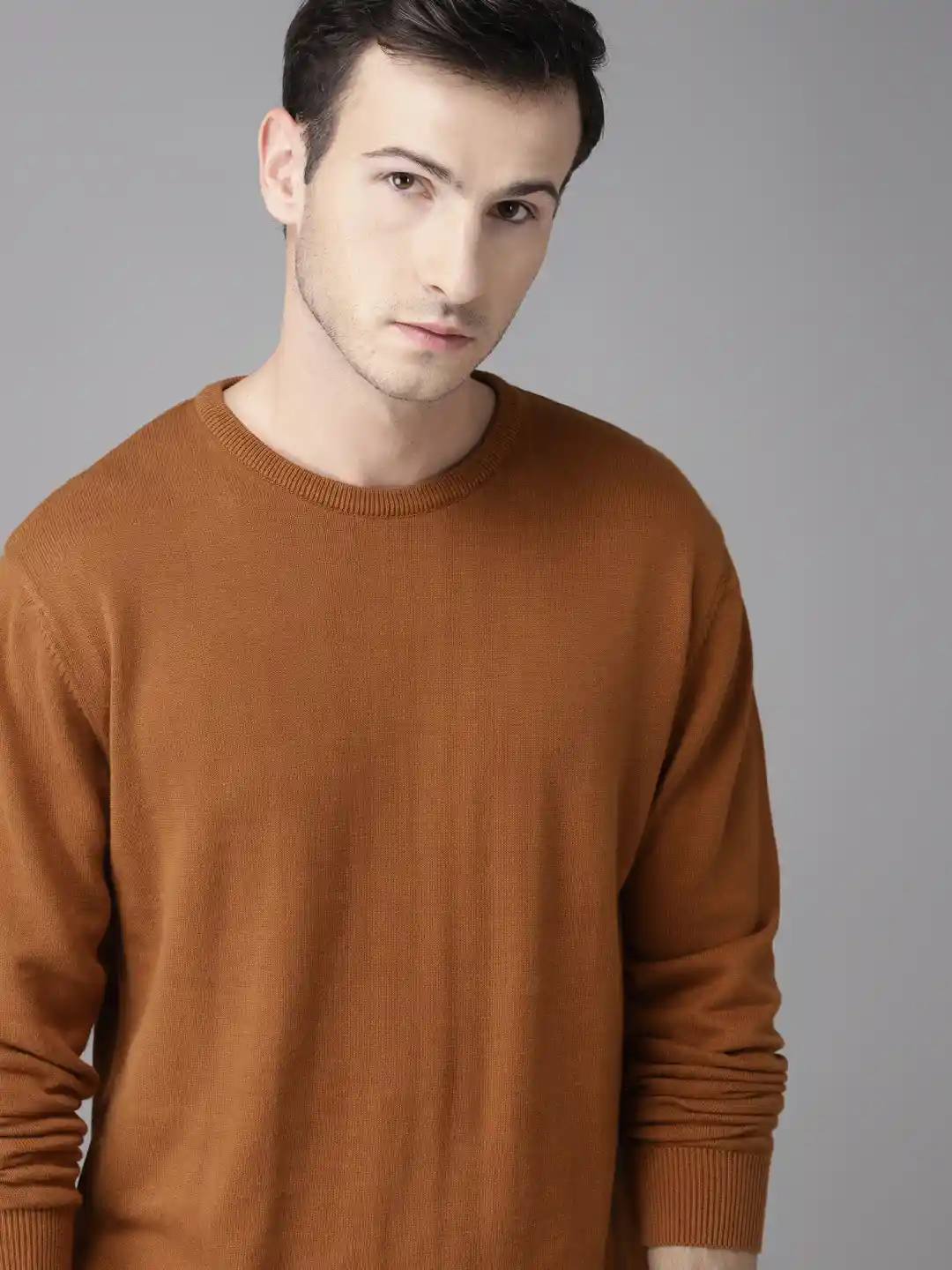 Buy Roadster Men Rust Brown Solid Pullover Sweater Sweaters for