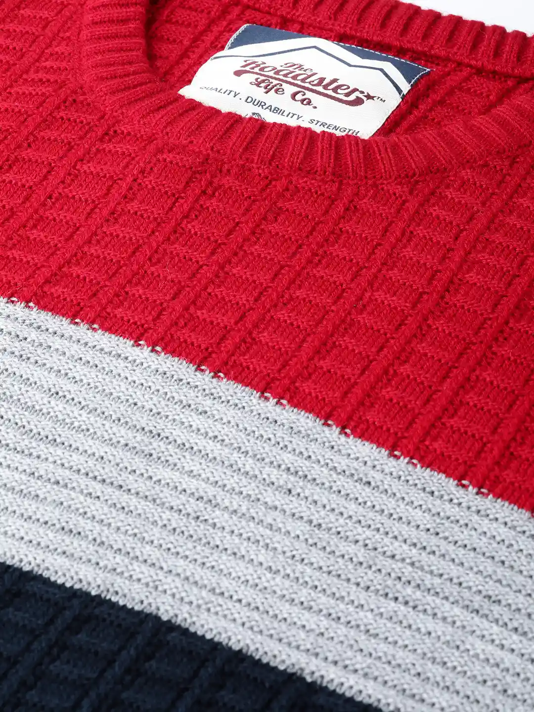 Buy Roadster Men Navy Blue Red Colourblocked Pullover Sweater