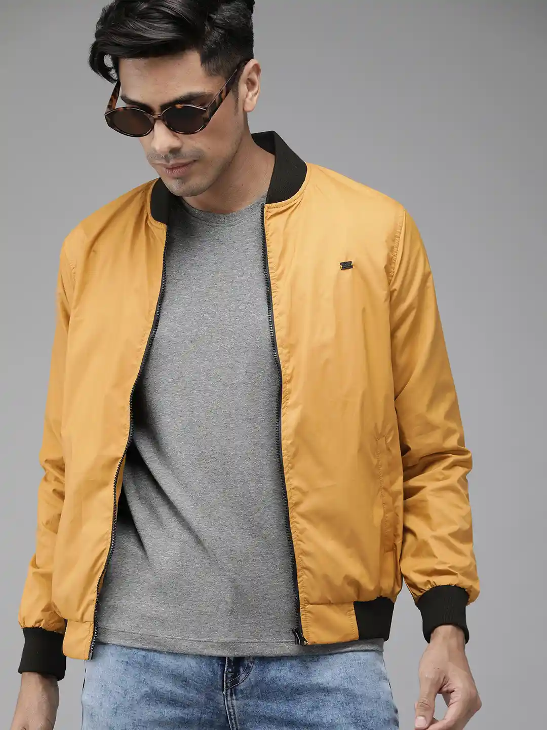 Roadster Men Mustard Yellow Solid Bomber Jacket