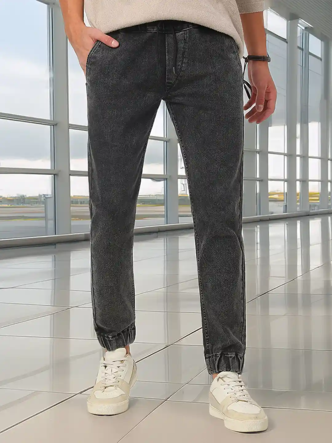 Slim Fit Jogger Jeans Men Crop Denim Slim Fit Medium Blue Jogger