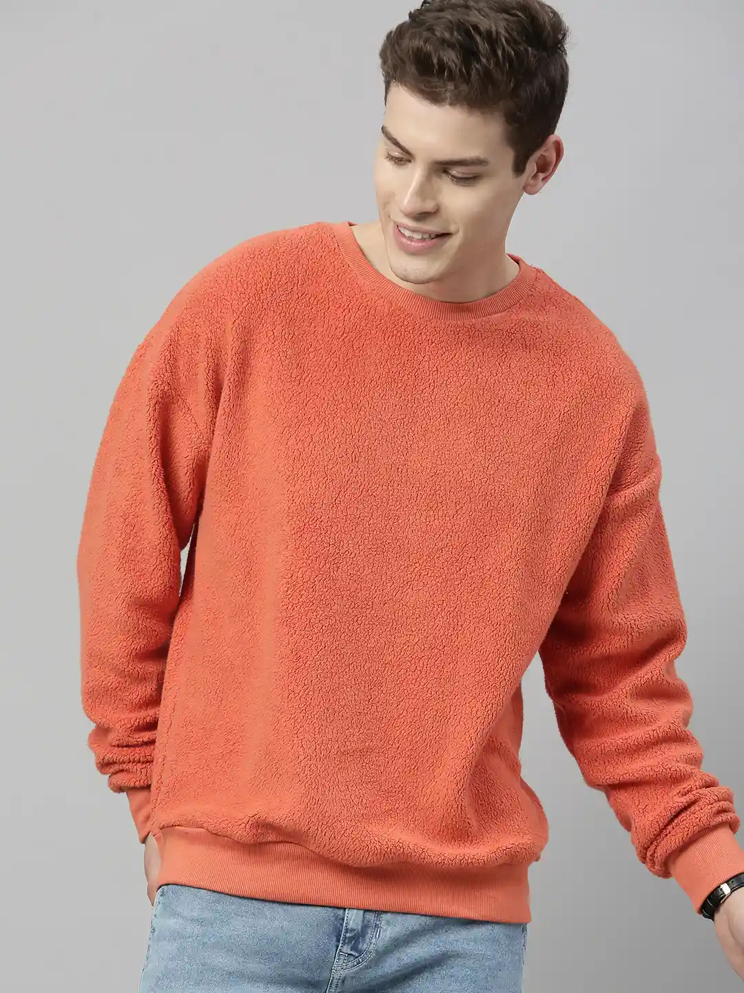 Buy Mast Harbour Men Orange Solid Pullover Sweatshirt