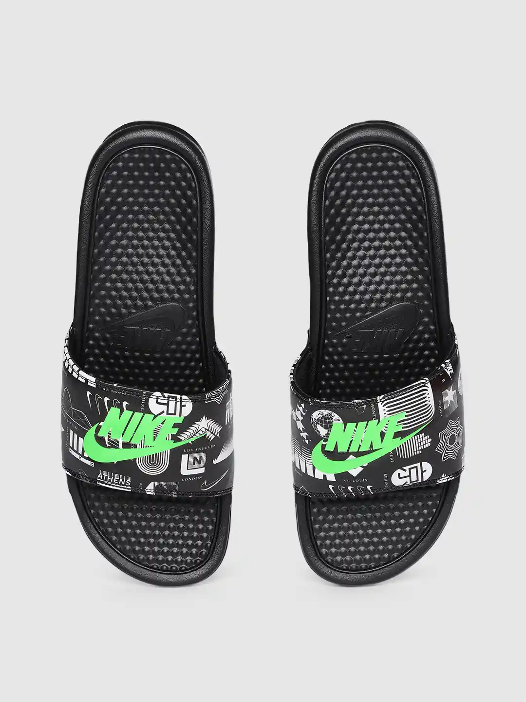 Buy Nike Men Black Green Printed BENASSI JDI Sliders Flip