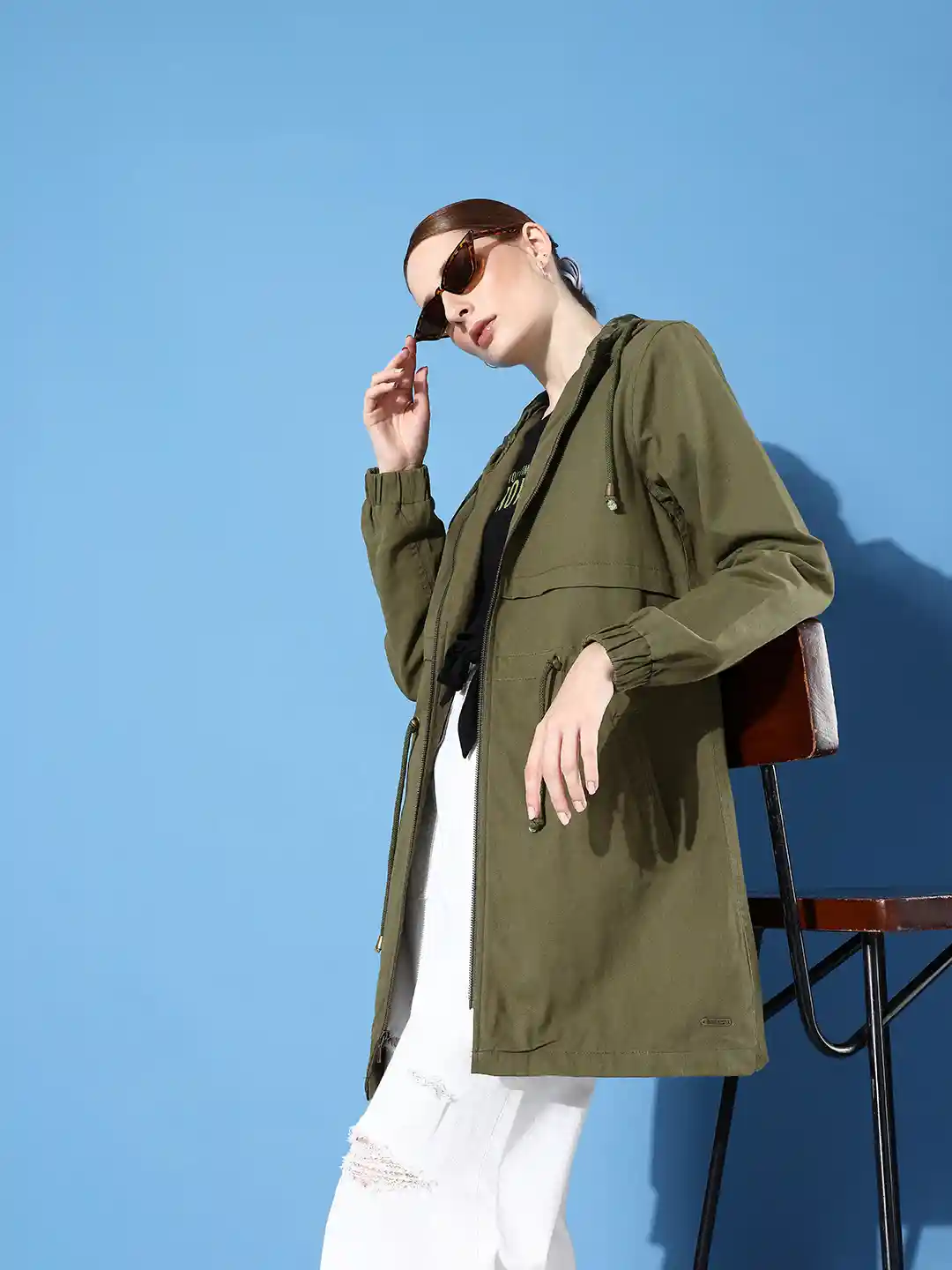 Roadster Women Olive Green Antiviral Protective Finish Solid Tailored Jacket