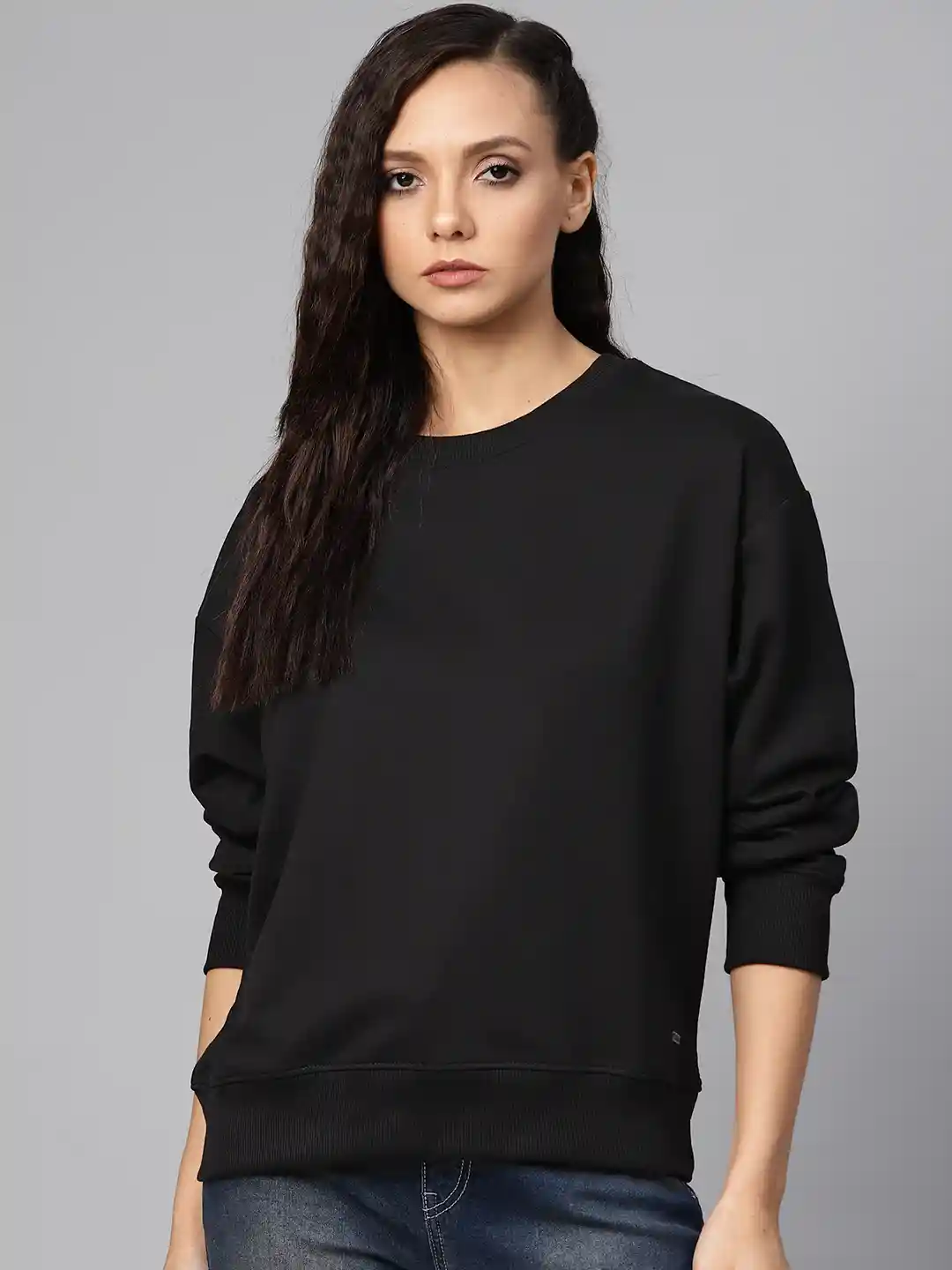 Buy Roadster Women Black Solid Boxy Sweatshirt Sweatshirts for