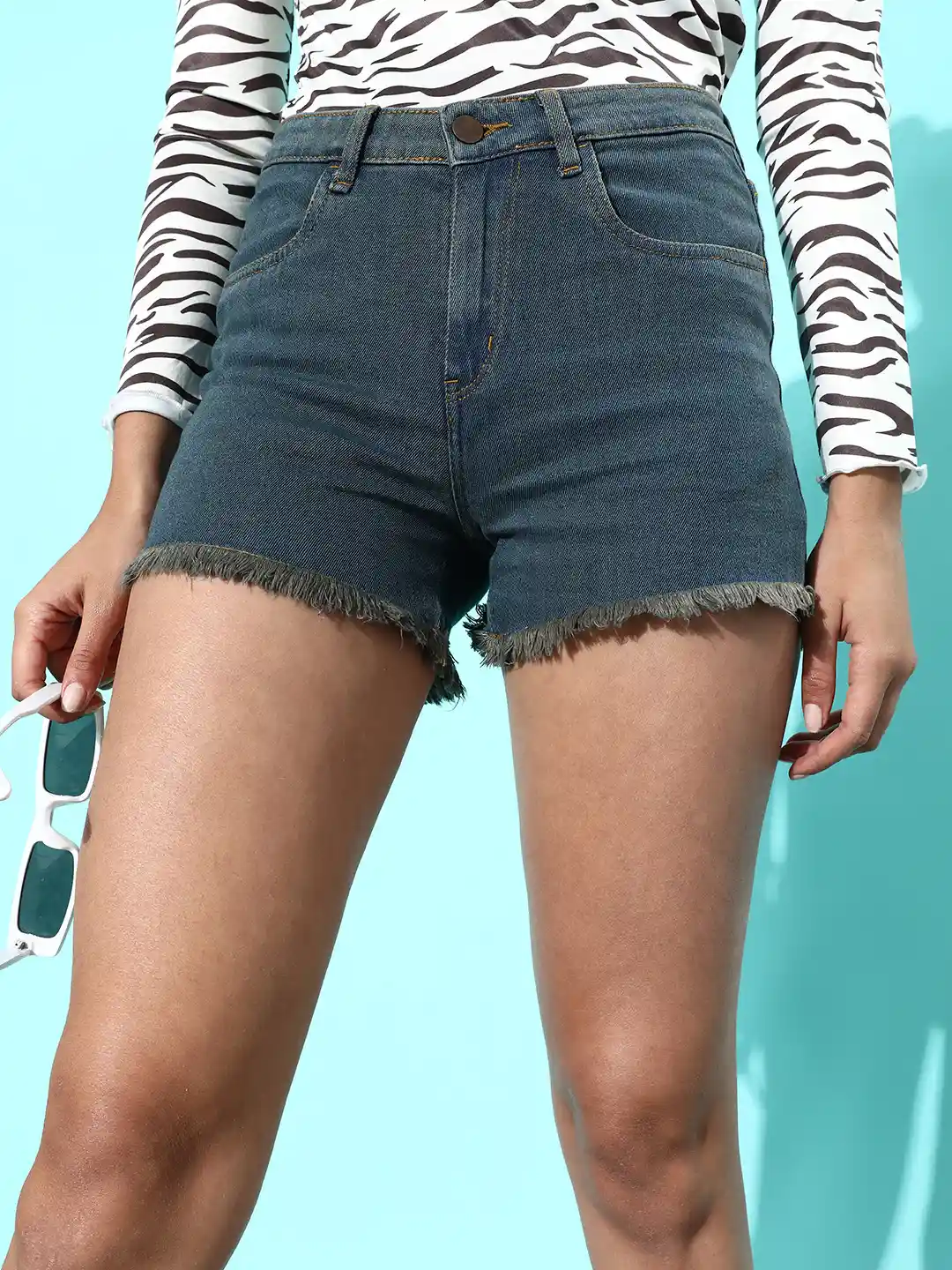 DressBerry Women Stunning Blue Washed Summer Shorts