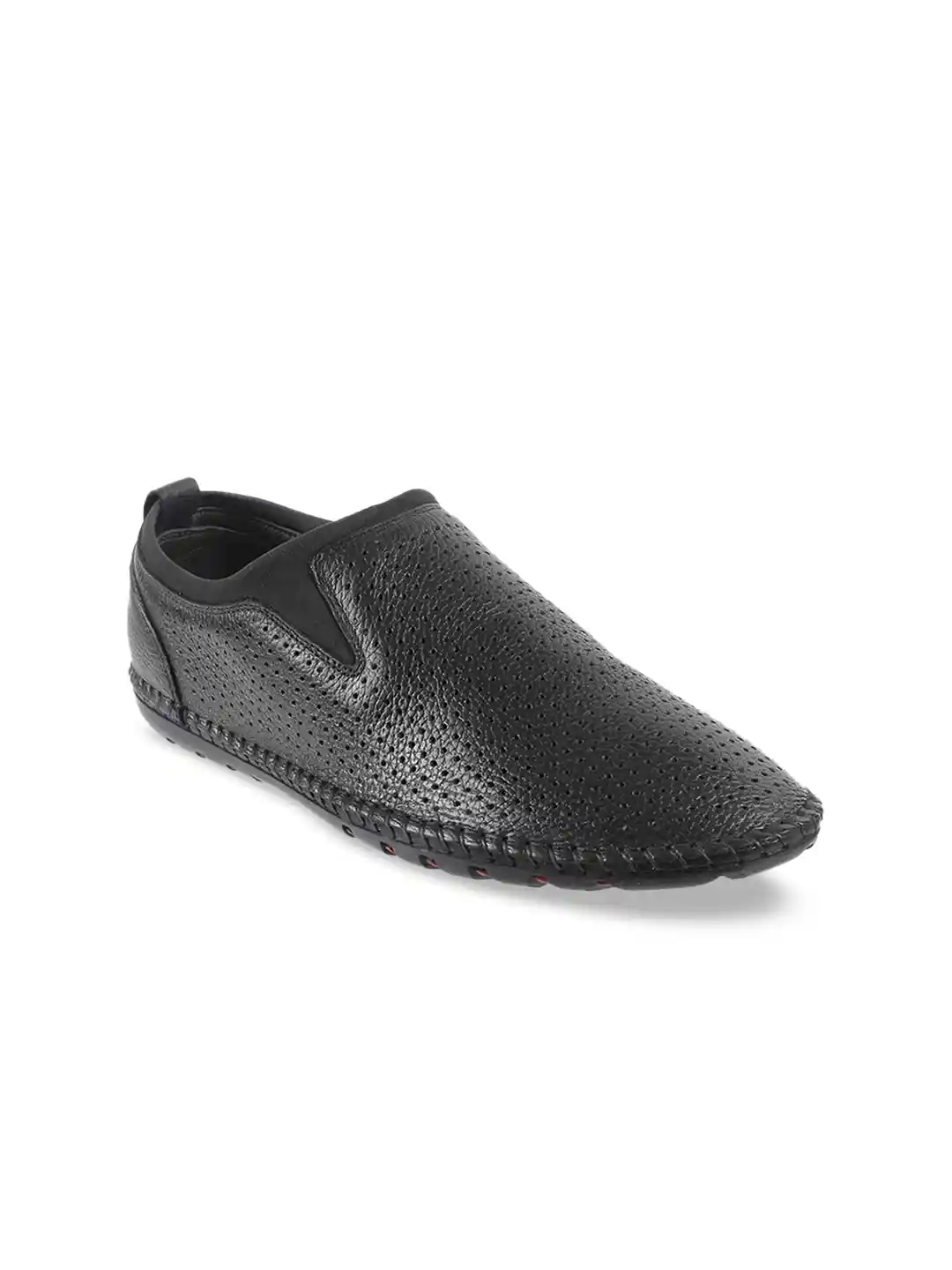 Buy Mochi Men Black Textured Leather Slip-Ons Formal Shoes for