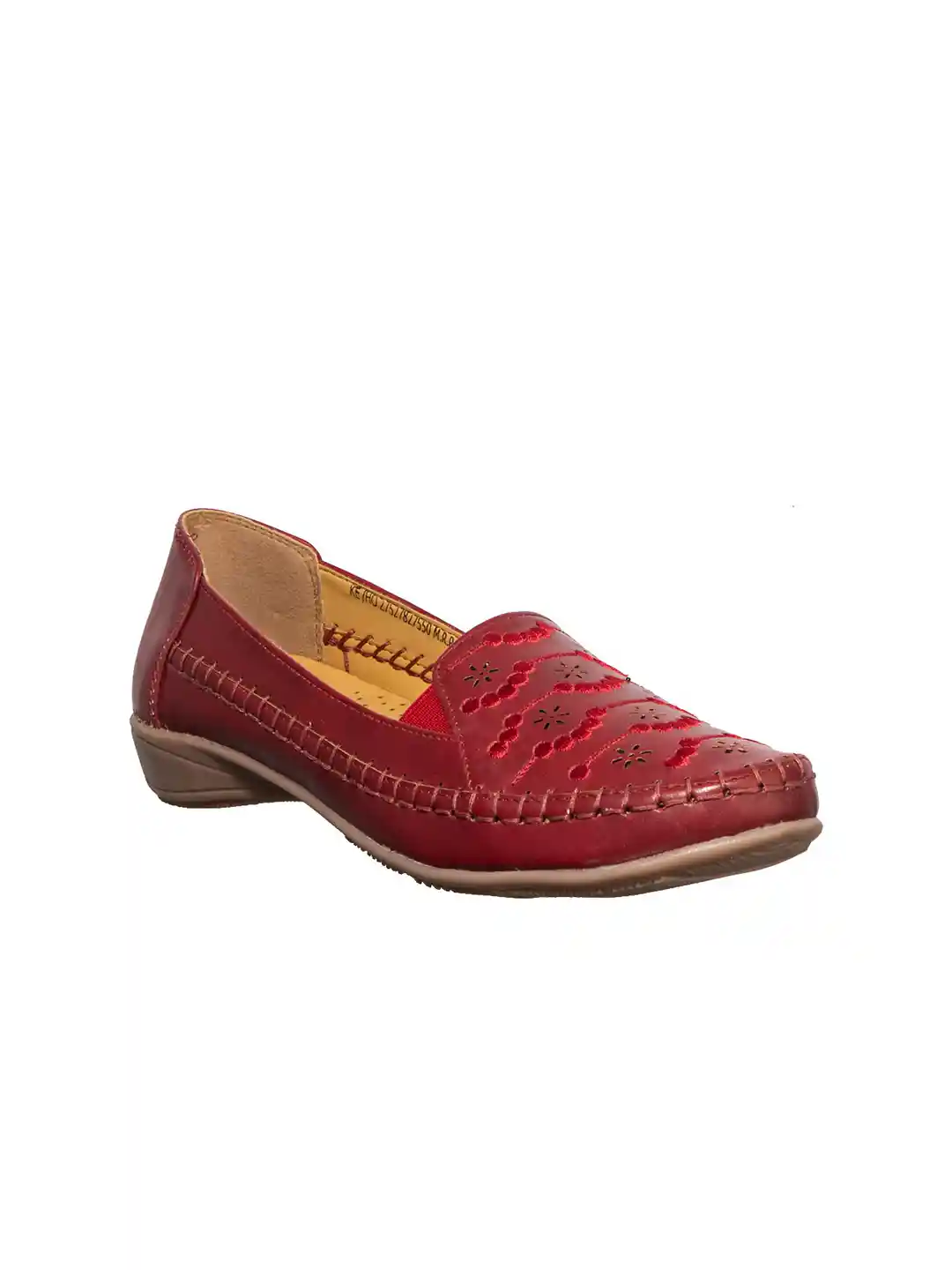 Buy Khadims Women Red Laser Cut Embroidered Slip-Ons Casual