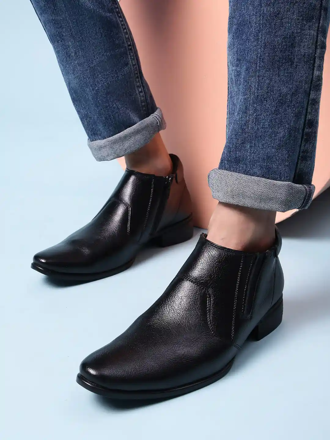 Buy Liberty Men Black Solid Leather Mid-Top Formal Boots Formal